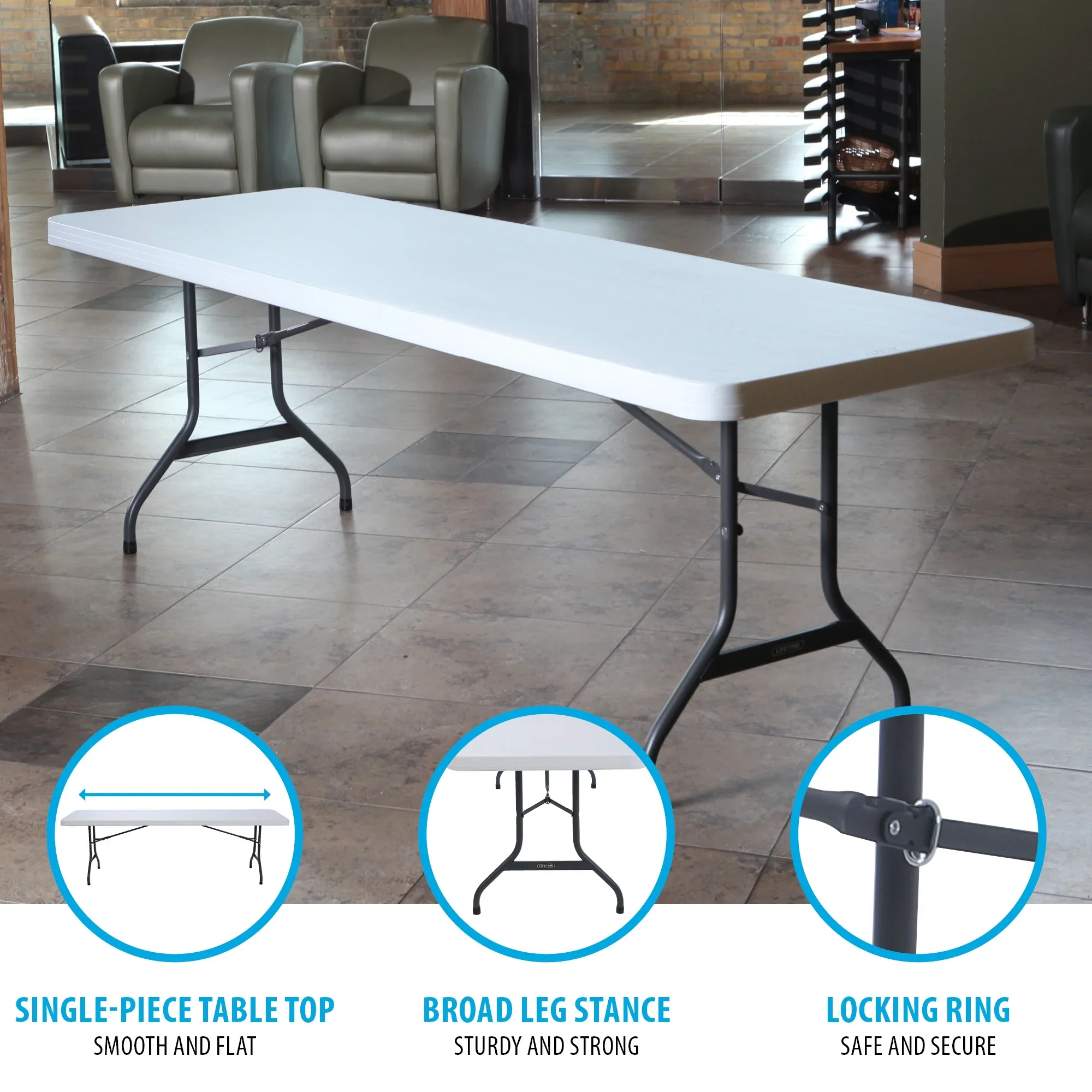 Lifetime Combo Set of (4) 8-Foot Rectangle Folding Tables & (32) Chairs, Indoor/Outdoor Use, White (80147)