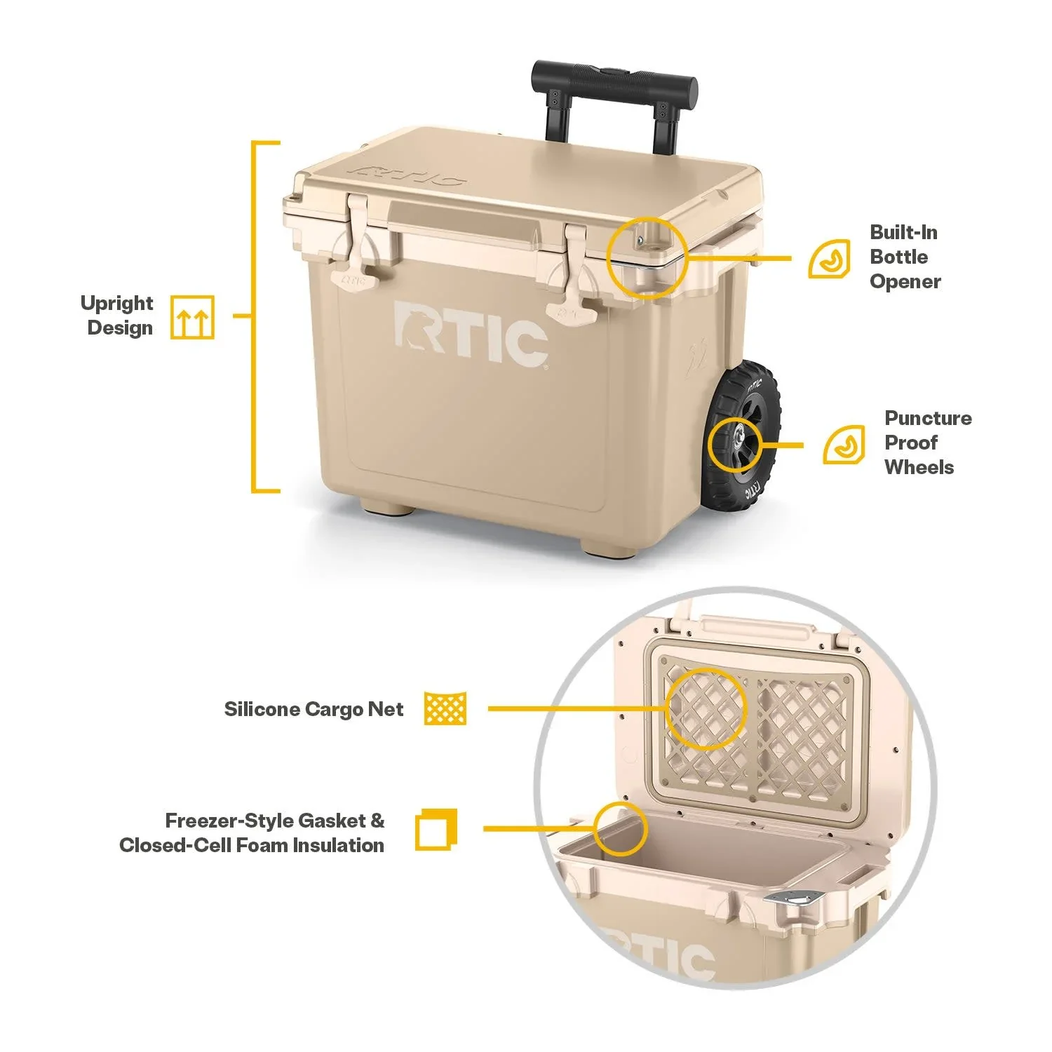 RTIC 22 QT Ultra-Light Wheeled Hard-Sided Ice Chest Cooler, Fits 28 Cans or 6 Wine Bottles, Patriot