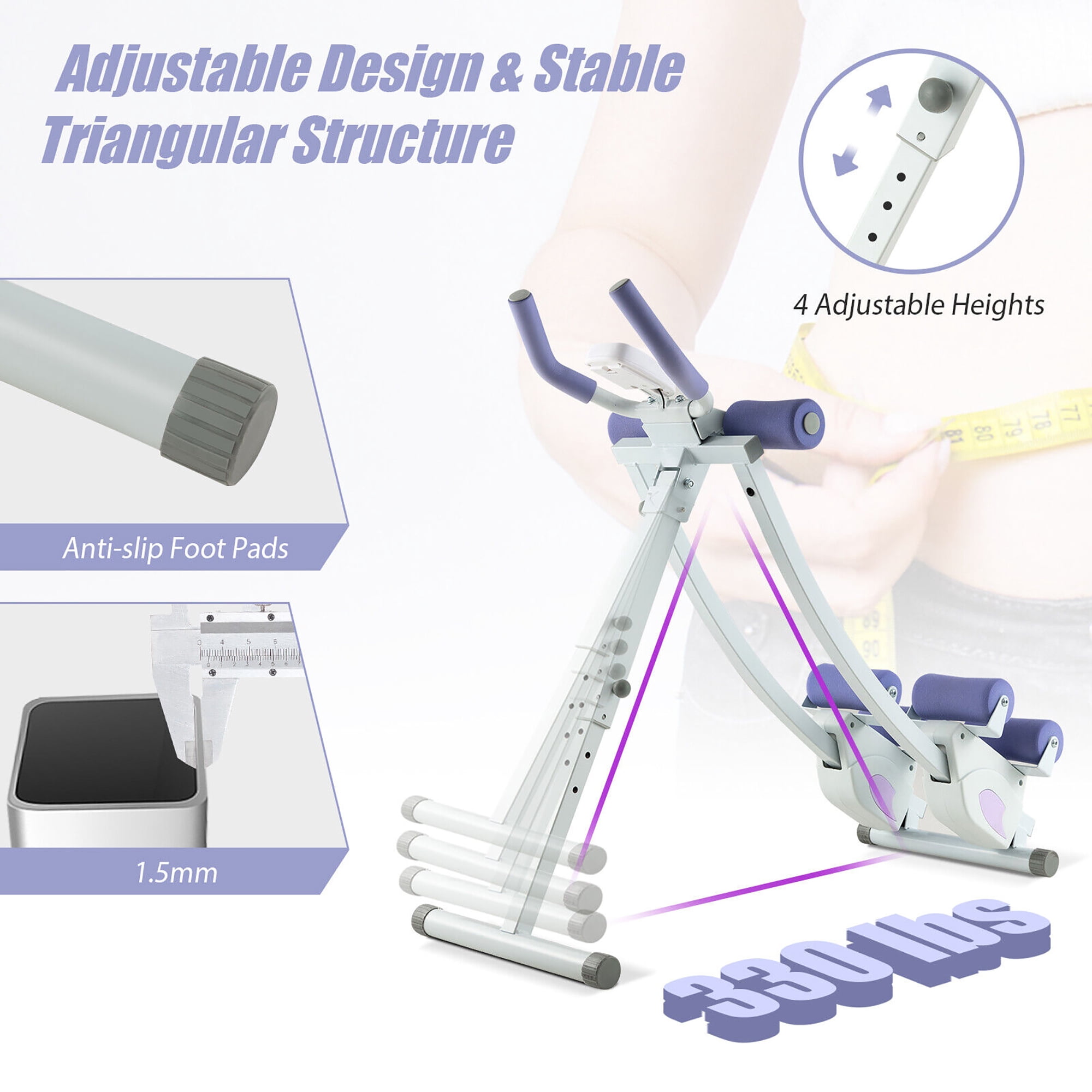 Gymax Ab Machine Foldable Core & Abdominal Workout Trainer Cruncher Adjustable Heights