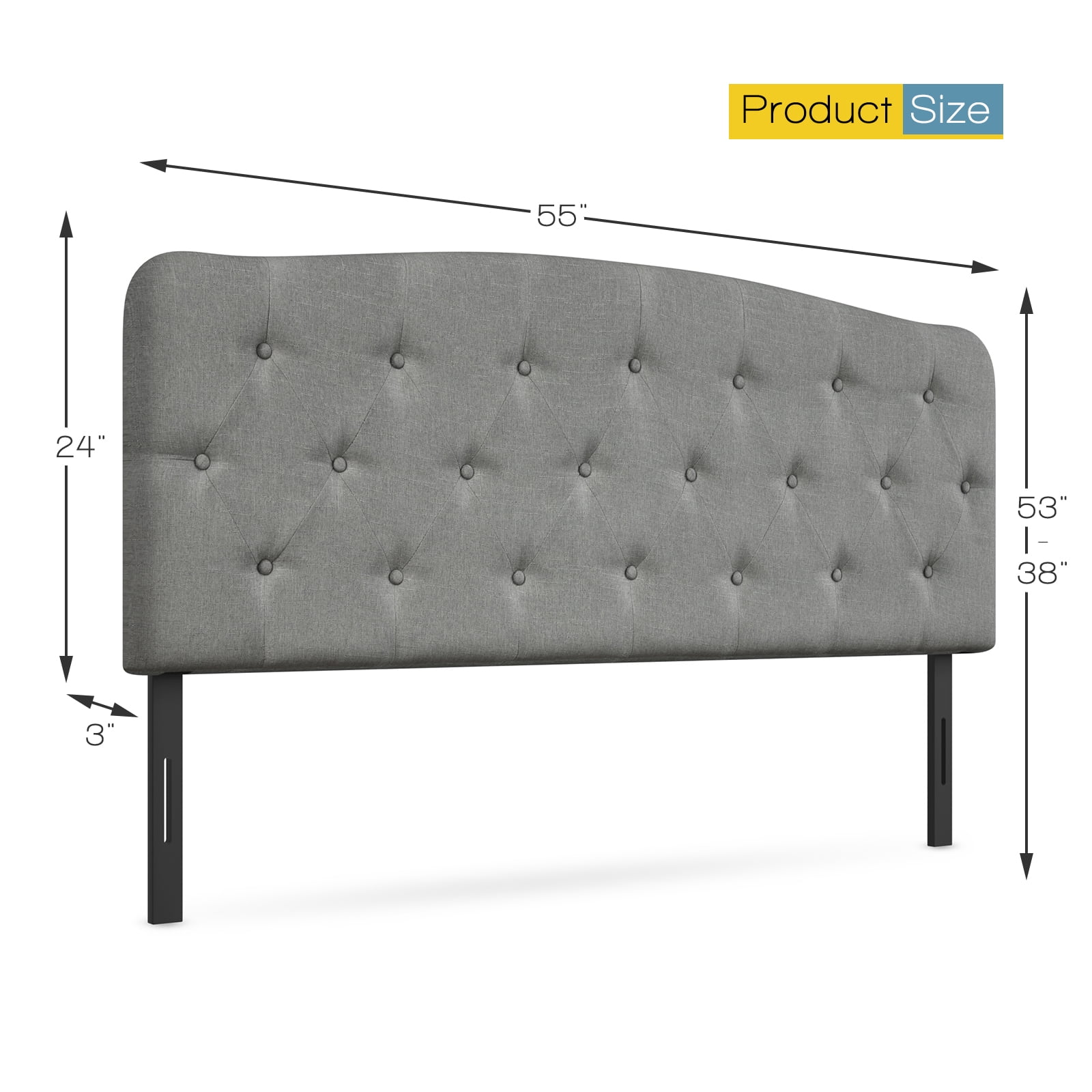 Patiojoy Tufted Upholstered Full Size Headboard Adjustable Height
