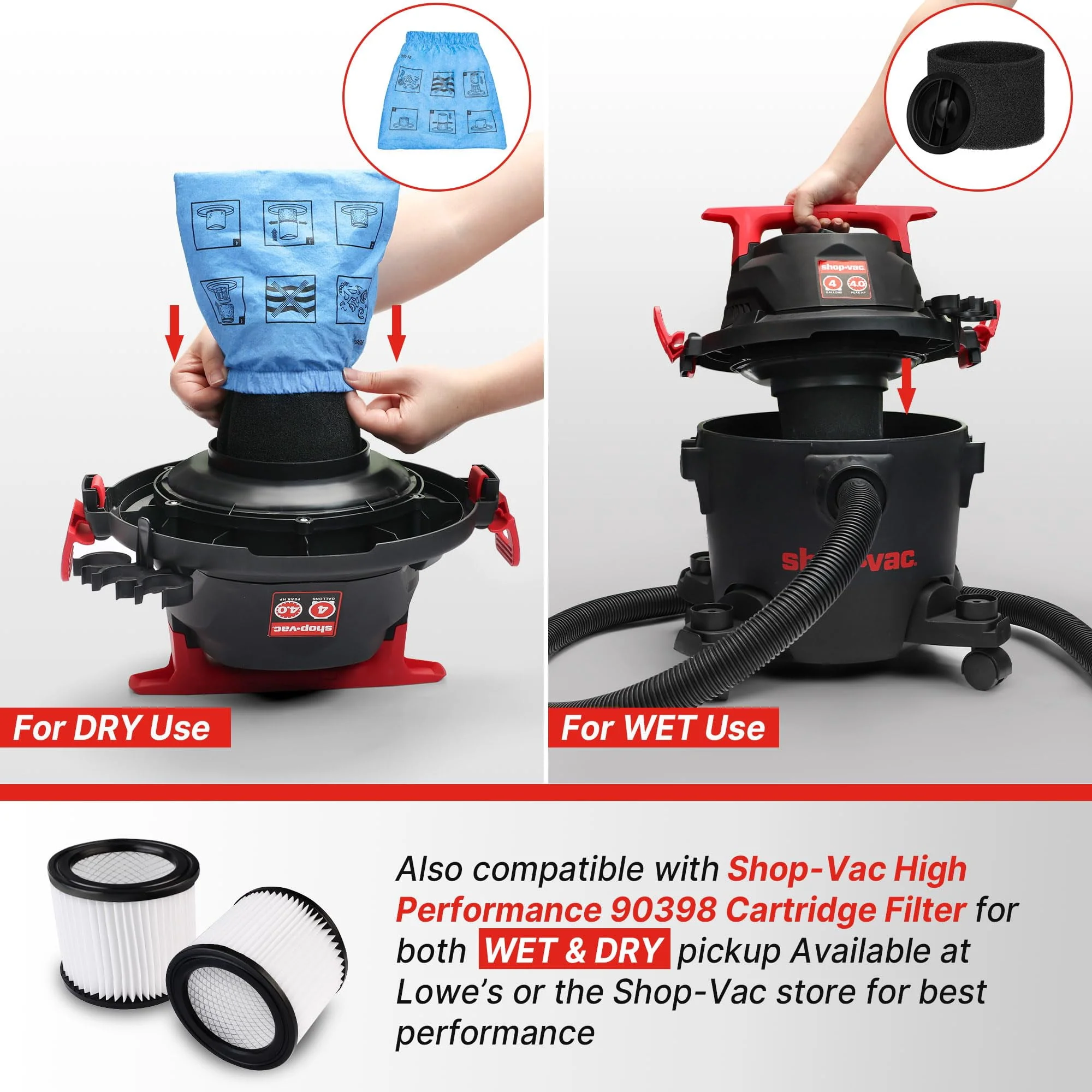 Shop-Vac 5430112 Wet/Dry Vacuum, 4 Gallon, 4 Peak HP, 1-1/4 Inch Diameter x 6 Foot Hose, 10 Foot Cord, Ideal for Jobsite, Garage, Workshop & Home