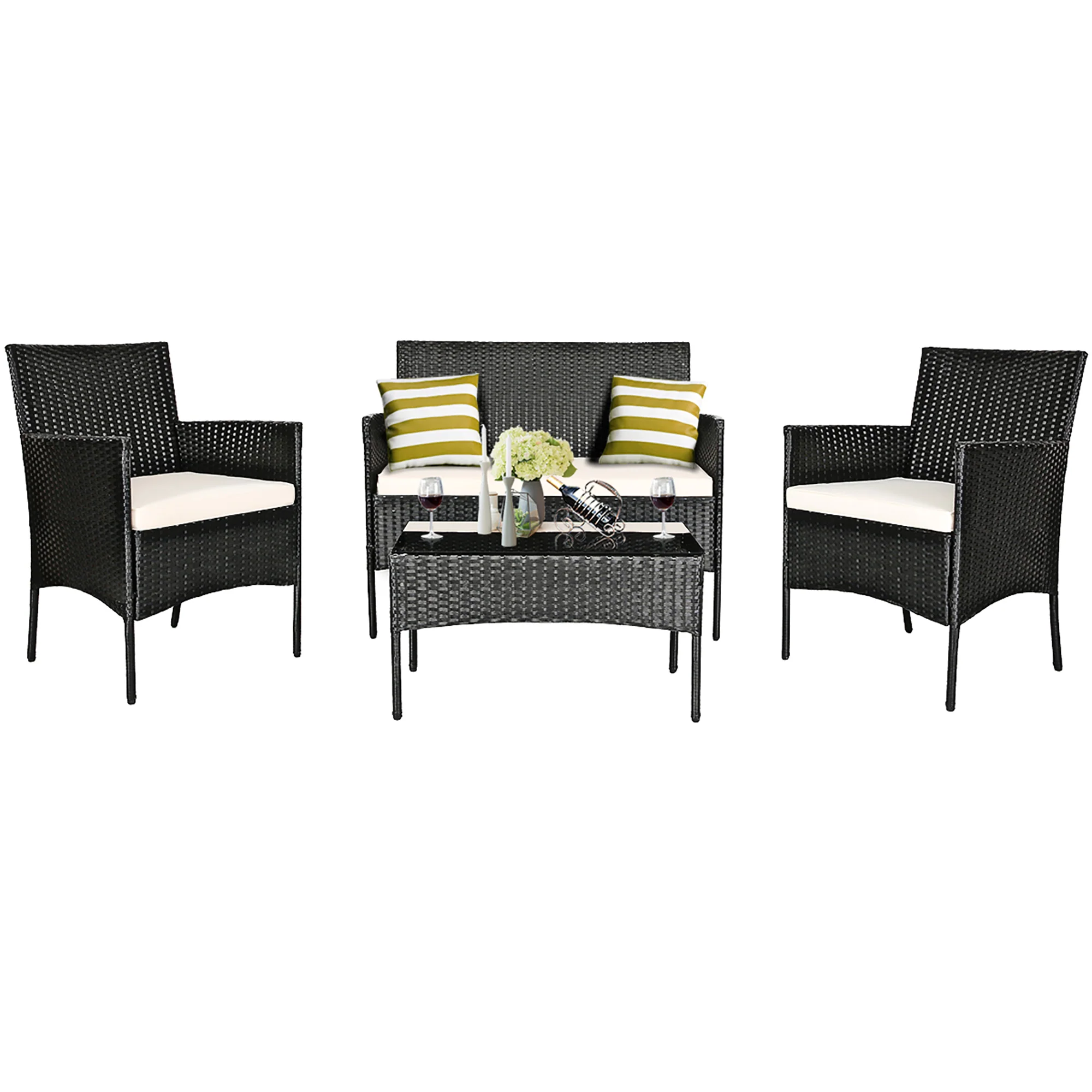 Costway 4-Piece Outdoor Patio Furniture Set Wicker Set Conversation Set for Balcony Backyard Garden Poolside