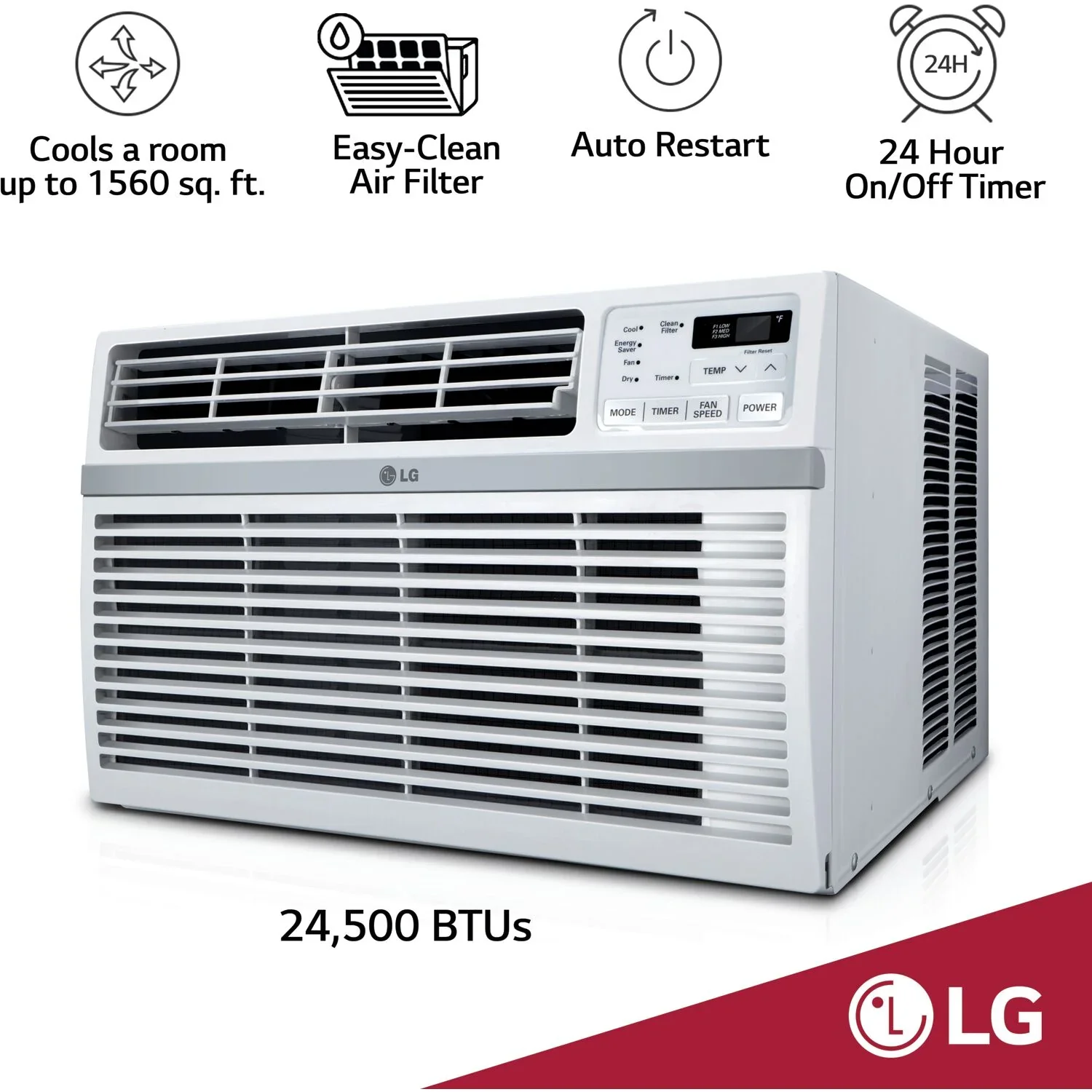 LG 8, 000 BTU 340 Sq Ft Window Air Conditioner with Remote Control, White, LW8016ER