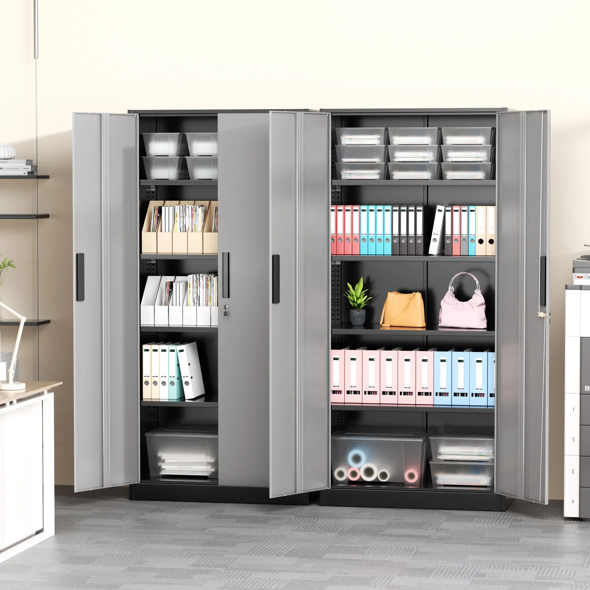 SOLAURA 71" Metal Garage Storage Cabinet with Locking Doors and Adjustable Shelves for Home, Office(Black)