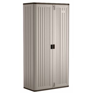 Suncast Mega Tall Resin Outdoor Storage Cabinet with 3 Shelves, Platinum Metallic