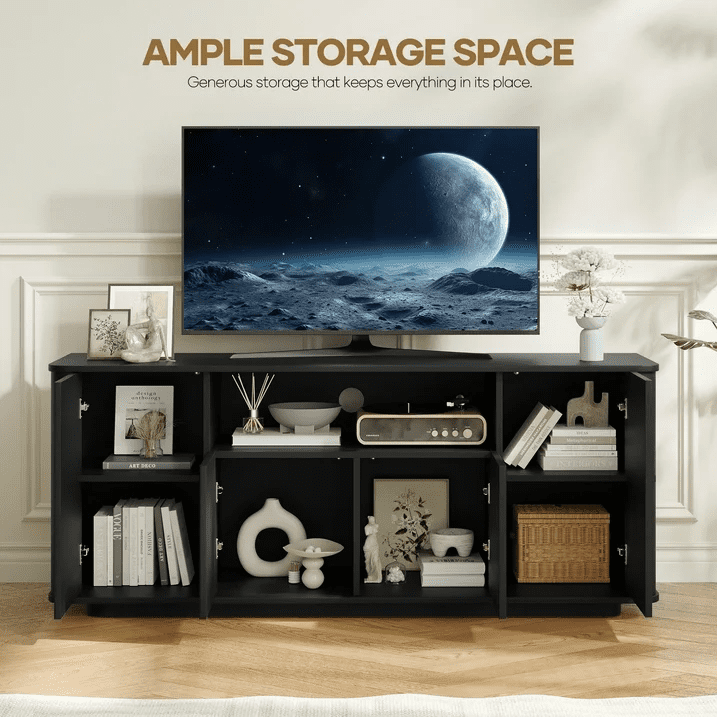 MARNUR Fluted TV Stand for TVs up to 65", 55" Modern Media Console with 3-Sided Fluted Design, Push-to-Open Doors for Living Room