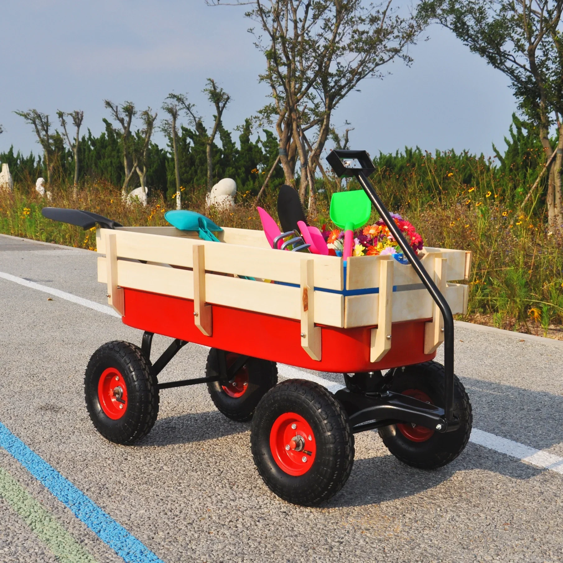Collapsible Folding Wagon, Push Pull Foldable Beach Wagon Cart with All-Terrain Wheels, Heavy Duty Utility Grocery Wagon for Outdoor Camping Garden Sport Shopping,Pink