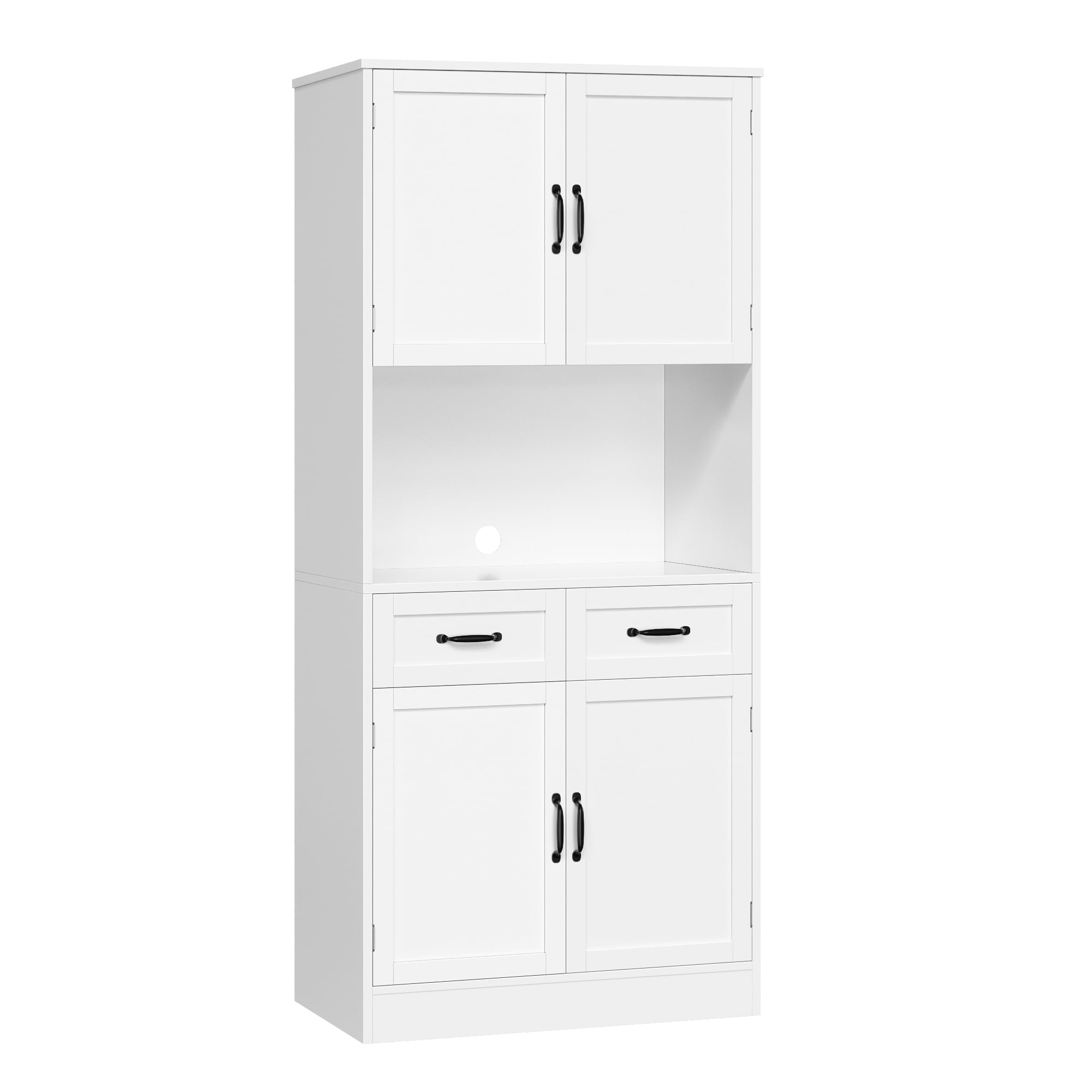 Homfa 71" Farmhouse Kitchen Pantry Storage Cabinets with 2 Drawers and Adjustable Shelves, Wood Tall Hutch Storage Cabinet for Dining Room, White