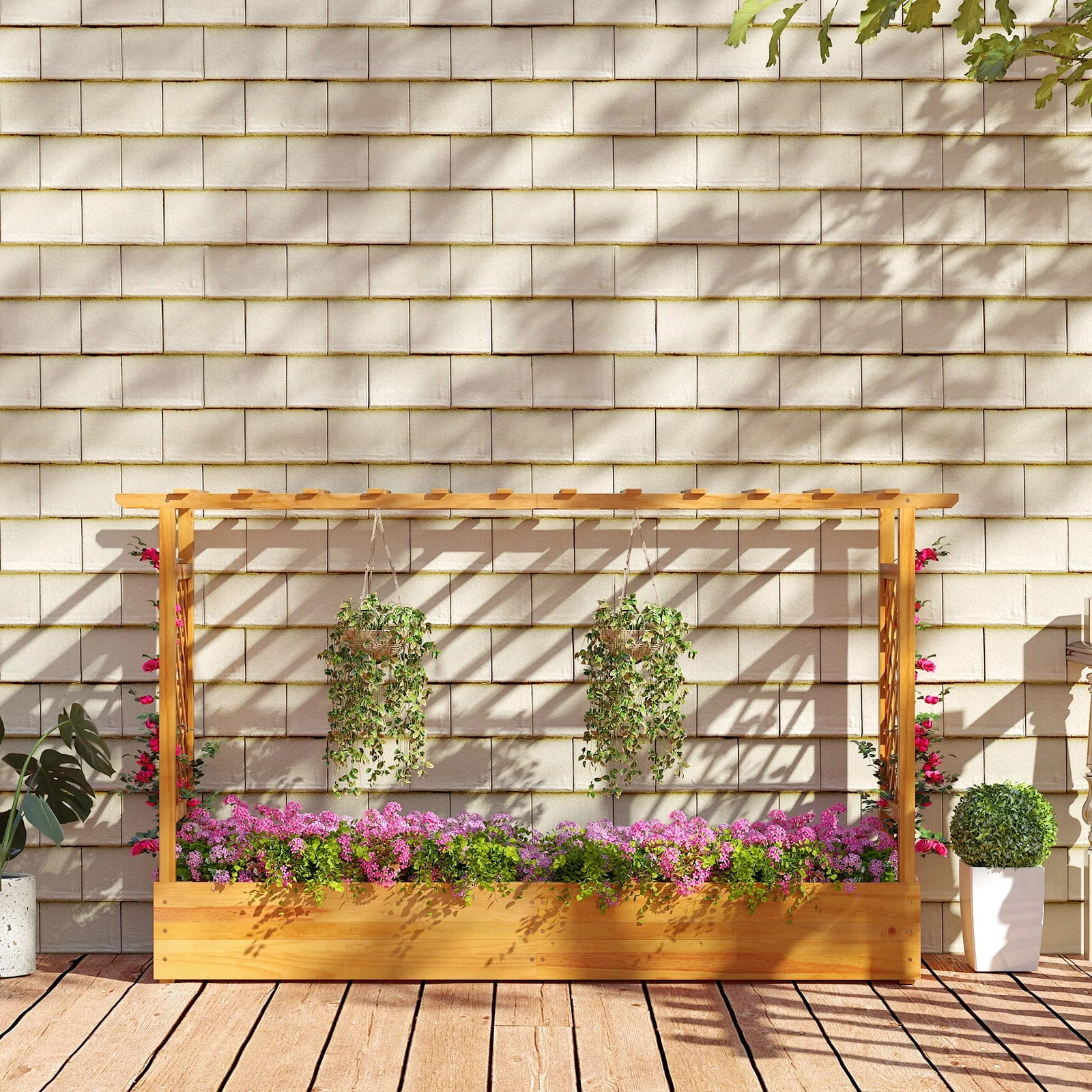 Costway 2 PCS 45" Raised Garden Bed with Trellis with Hanging Roof, 2 Side Trellises
