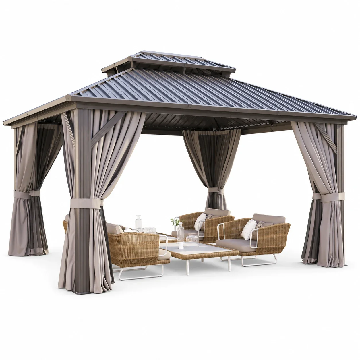 Clouddwell 12' x 16' Gazebo for Patio, Gazebo Pergola with Sloped Roof, Large Wall-Mounted Heavy Duty Awnings, for Deck, Patio and Backyard,Grey