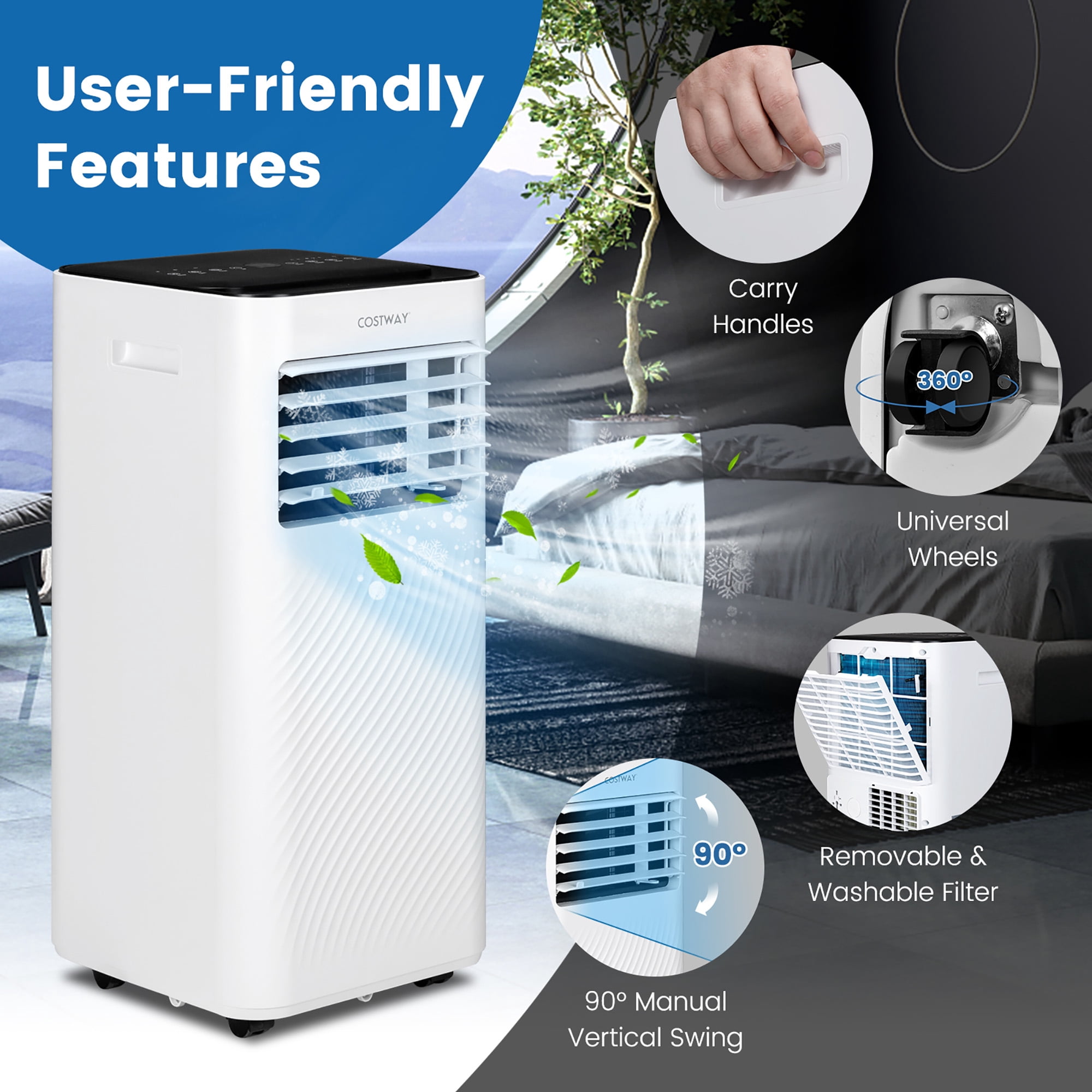 Costway 10000 BTU Portable Air Conditioner 4-in-1 AC with Cool Fan Dehumidifier Sleep Mode