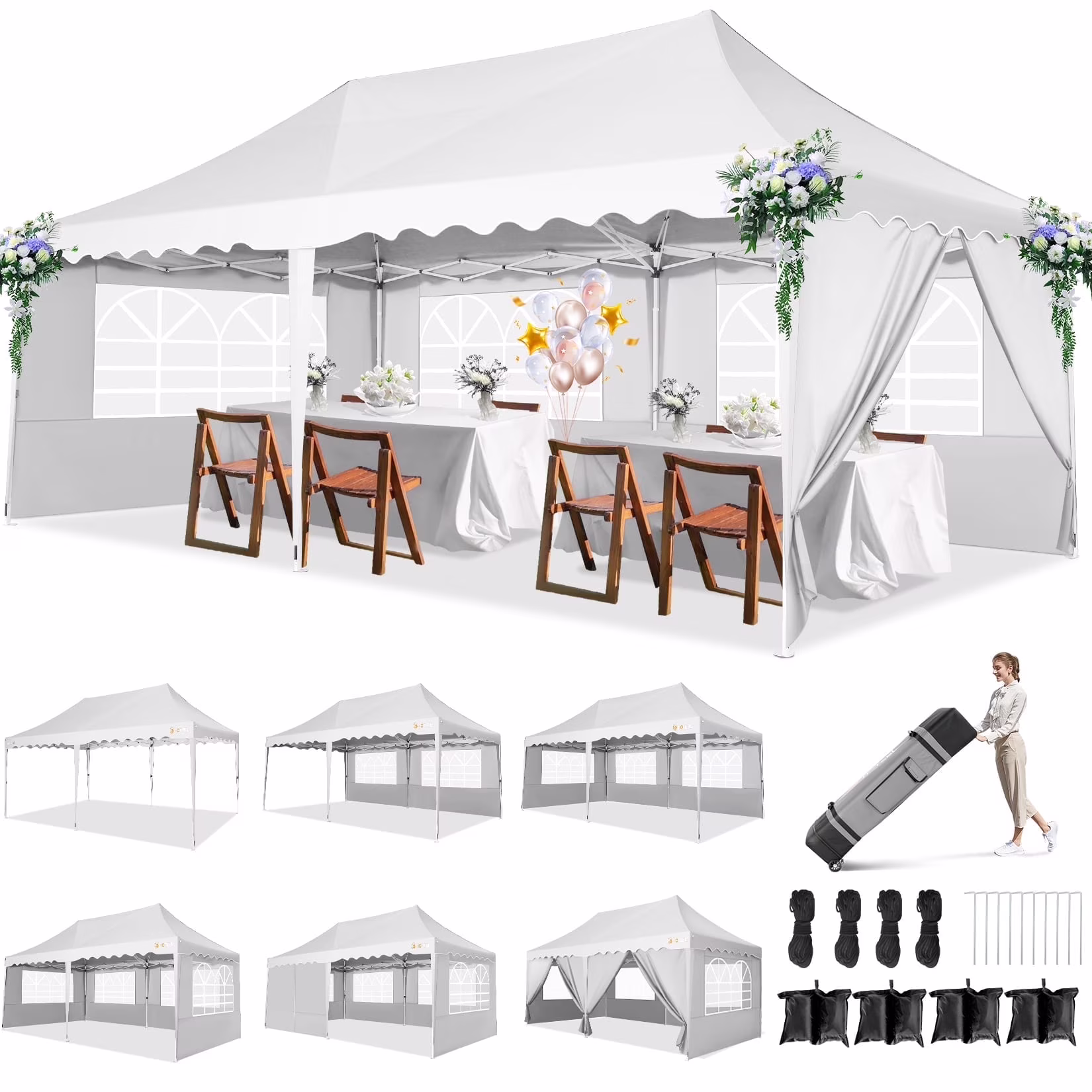 COBIZI 10X20 Pop up Canopy Tent with 6 Removable Side Walls Heavy Duty,Waterproof Adjustable Outdoor Event Party tent Parties,Commercial Instant Portable,Weddings,Camping,with Wheeled Bag,Gray