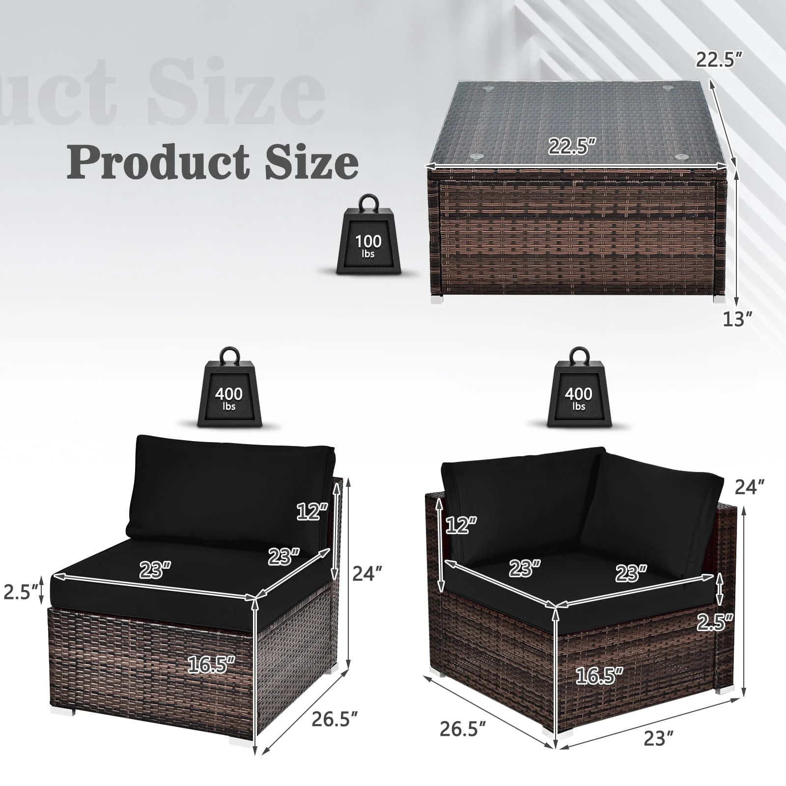 Costway 6PCS Patio Rattan Furniture Set Cushioned Sofa Coffee Table Black