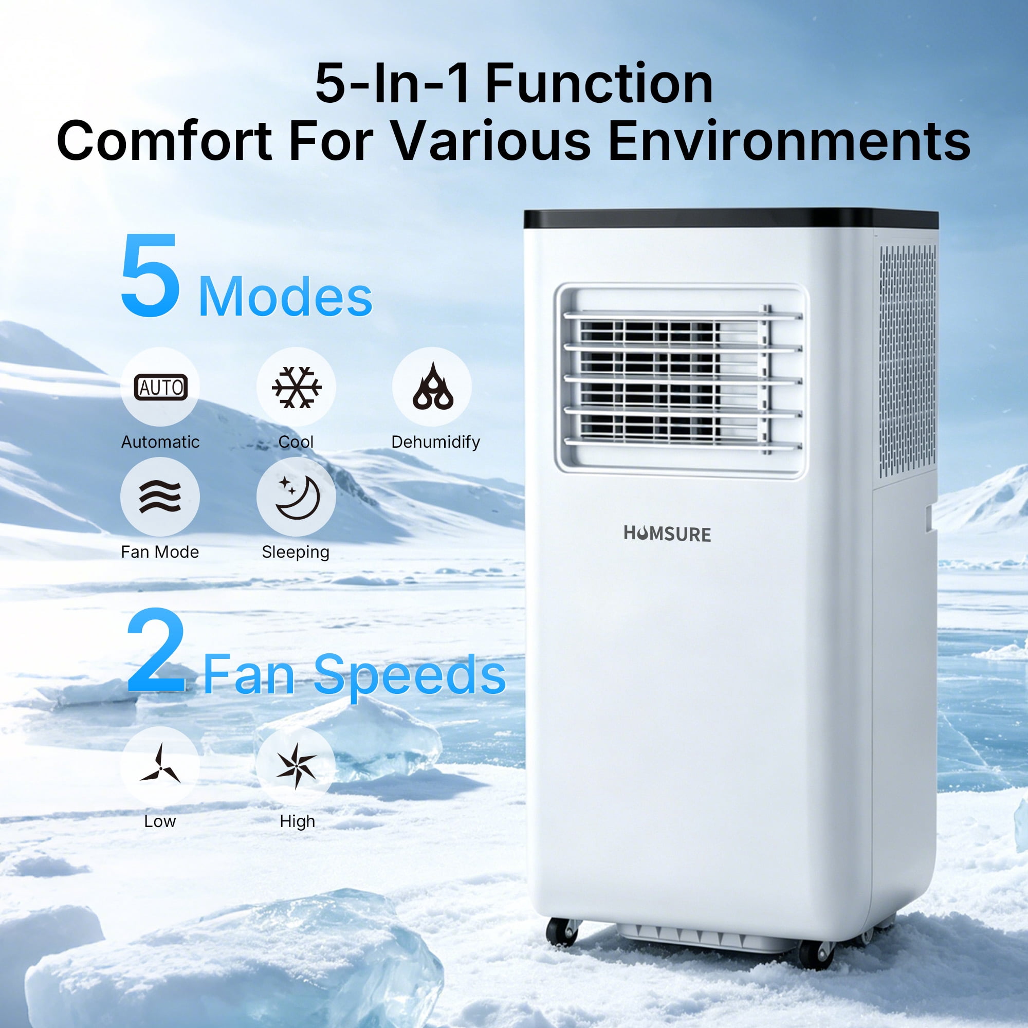 HUMSURE 10000BTU Portable Air Conditioners 5-IN-1 Room Air Conditioning, Portable AC Unit with Remote Control, Cooling, Dry, Automatic, Sleep Mode