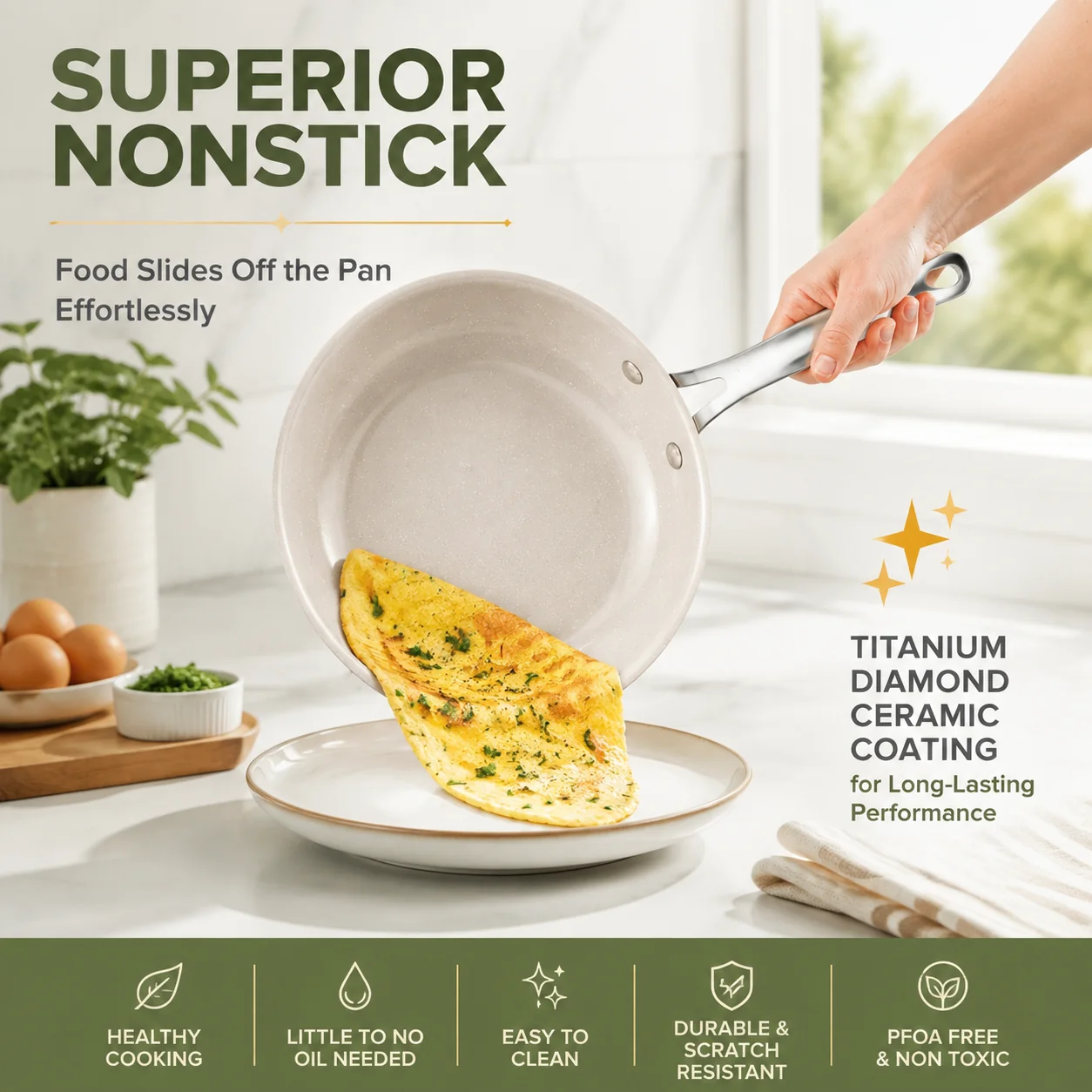 20Pcs Ceramic Nonstick Cookware Set Complete Pots and Pans with Bakeware Steamer Deep Frying Pan Set Beige