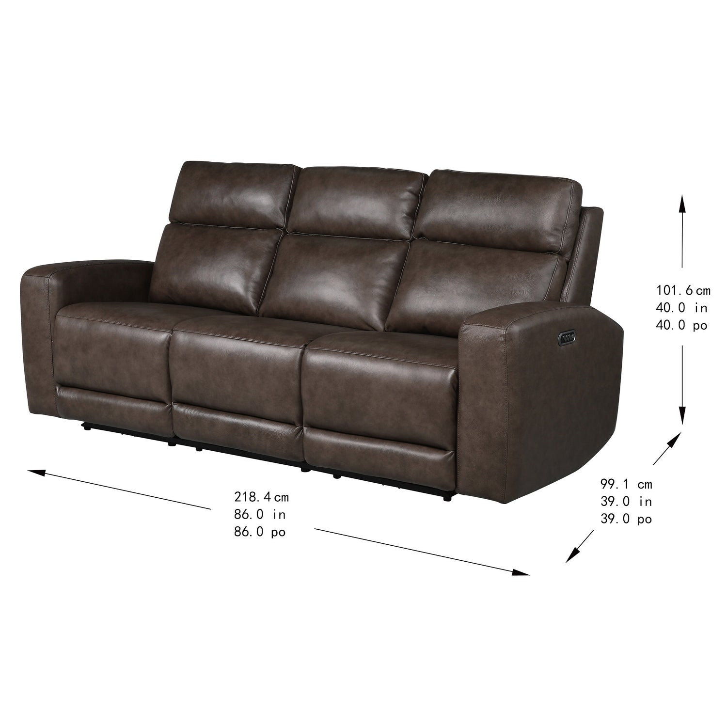 NiceLink Marlowe Top Grain Leather Power Sofa with Lumbar Support