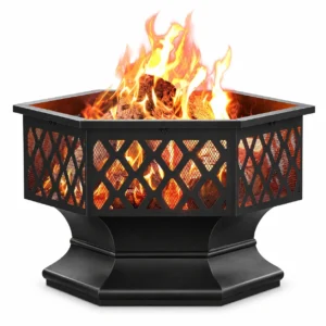 Yaheetech 28" Hex Shaped Fire Pit with Spark Screen, Black