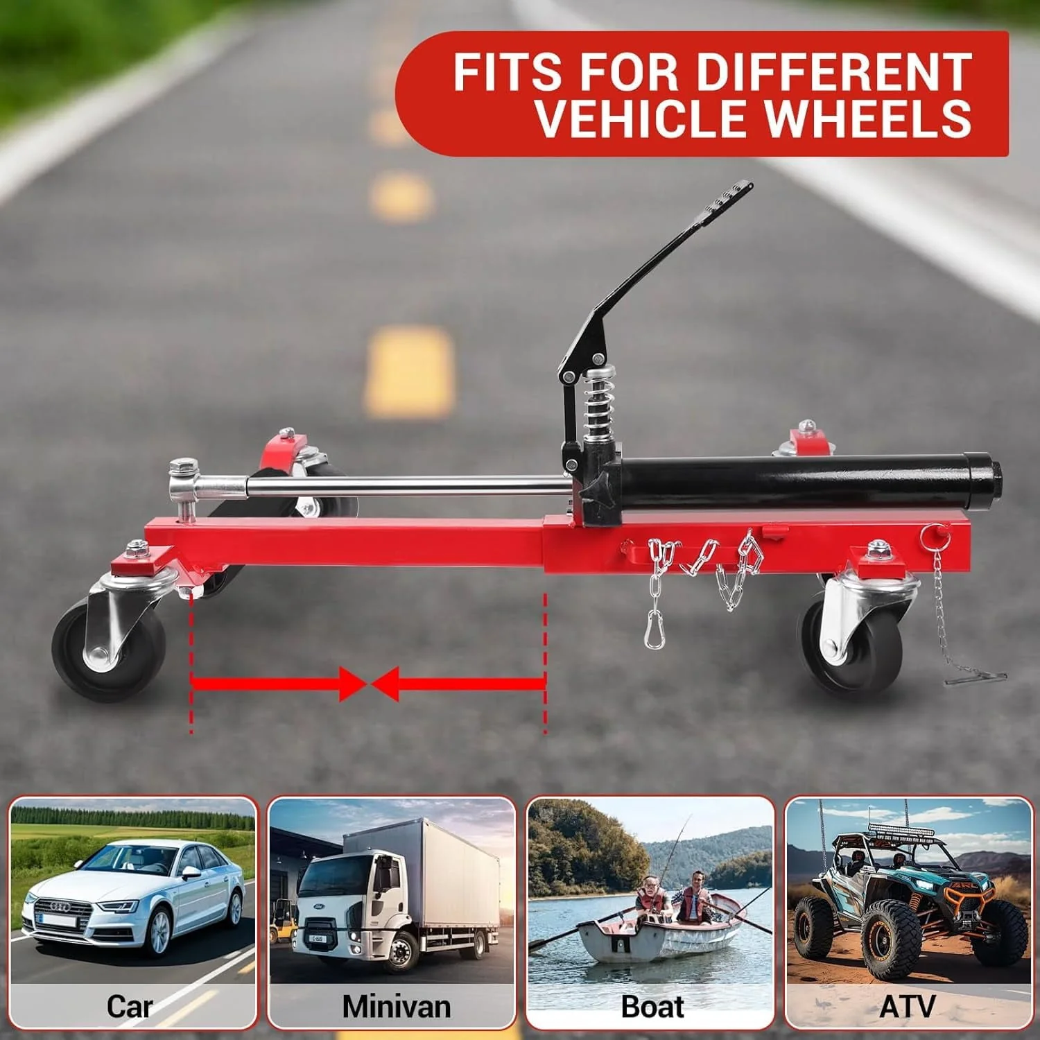 Set of 4 Hydraulic Car Wheel Dollies, 6000LBS Capacity, 12'' Heavy Duty Rollers with Foot Pedal, Vehicle Positioning Jack for Auto Repair, Garage, Towing, Trucks, RVs, Trailers, Red, System Default