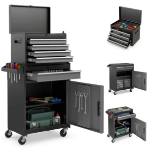 Costway 2 in 1 Tool Chest & Cabinet with Sliding Drawers Rolling Garage Organizer Gray