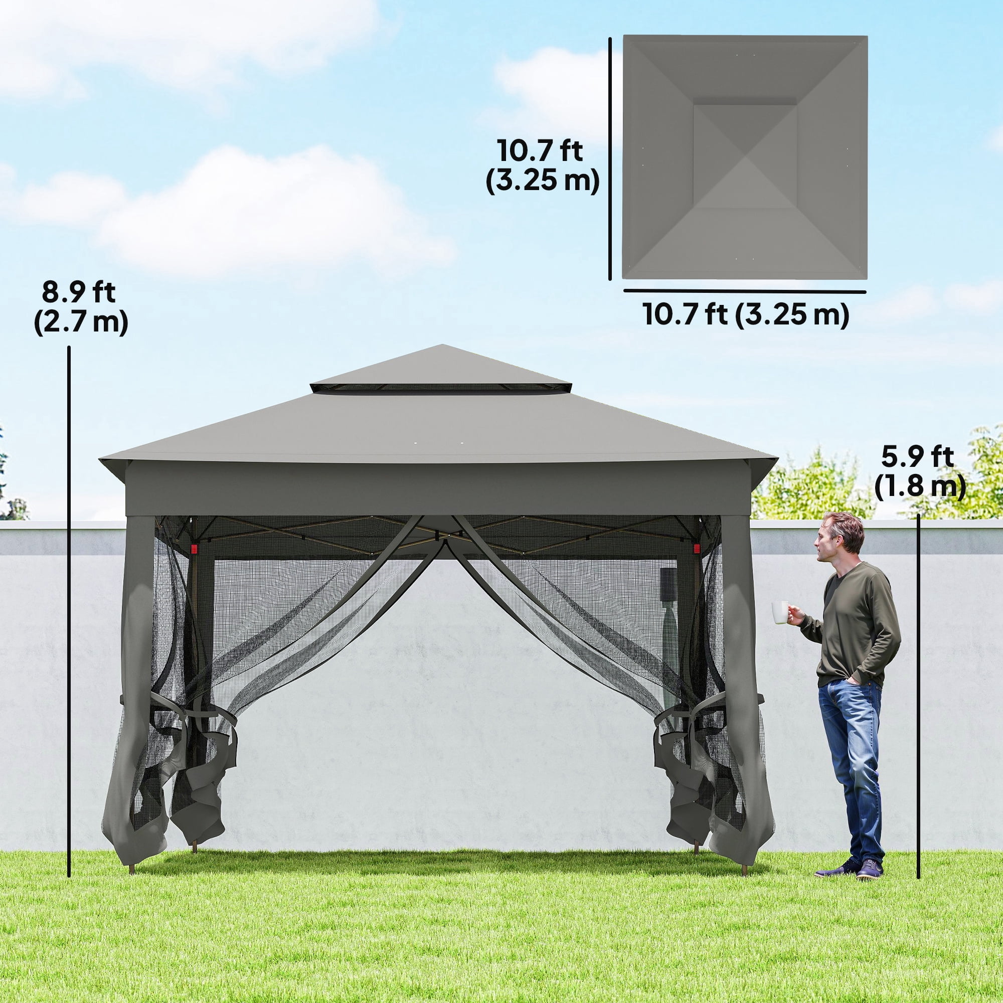 11'x11' Pop Up Gazebo 2-Tier Soft Top Gazebo w/ Mesh Netting
