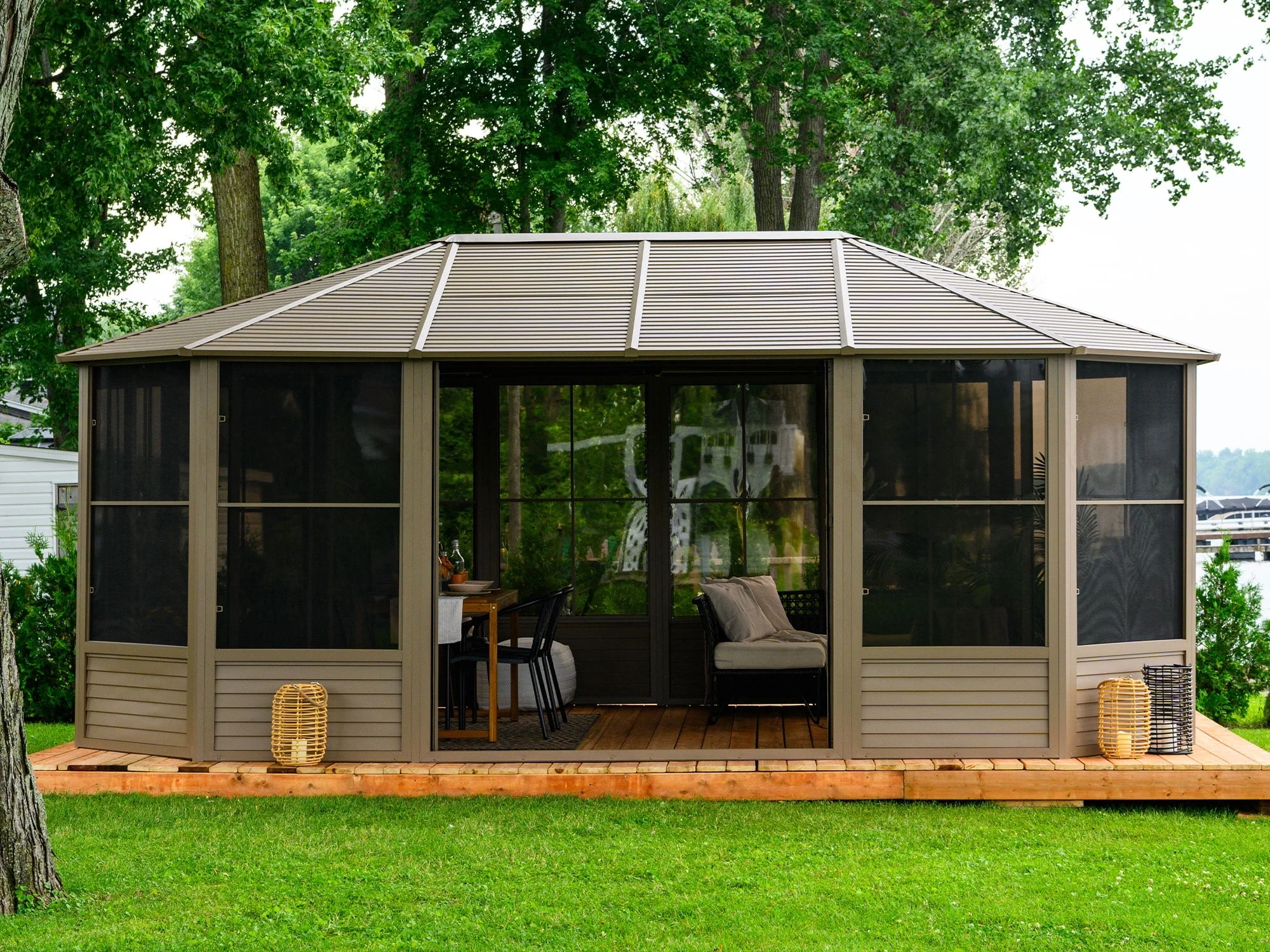 Gazebo Penguin Florence 12 ft x 18 ft Metal Roof Solarium - Sand