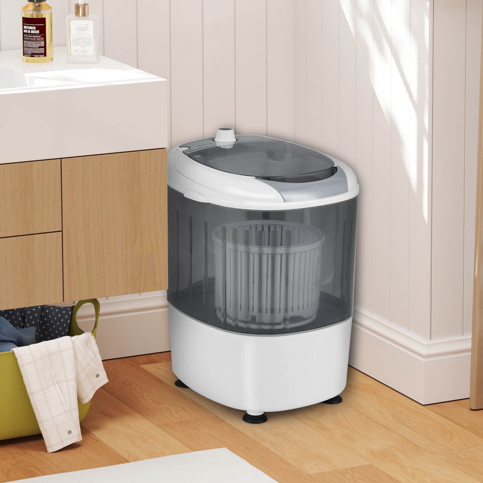Costway Portable Mini Counter Top Washing Machine 5.5lbs Spin Basket Laundry Grey