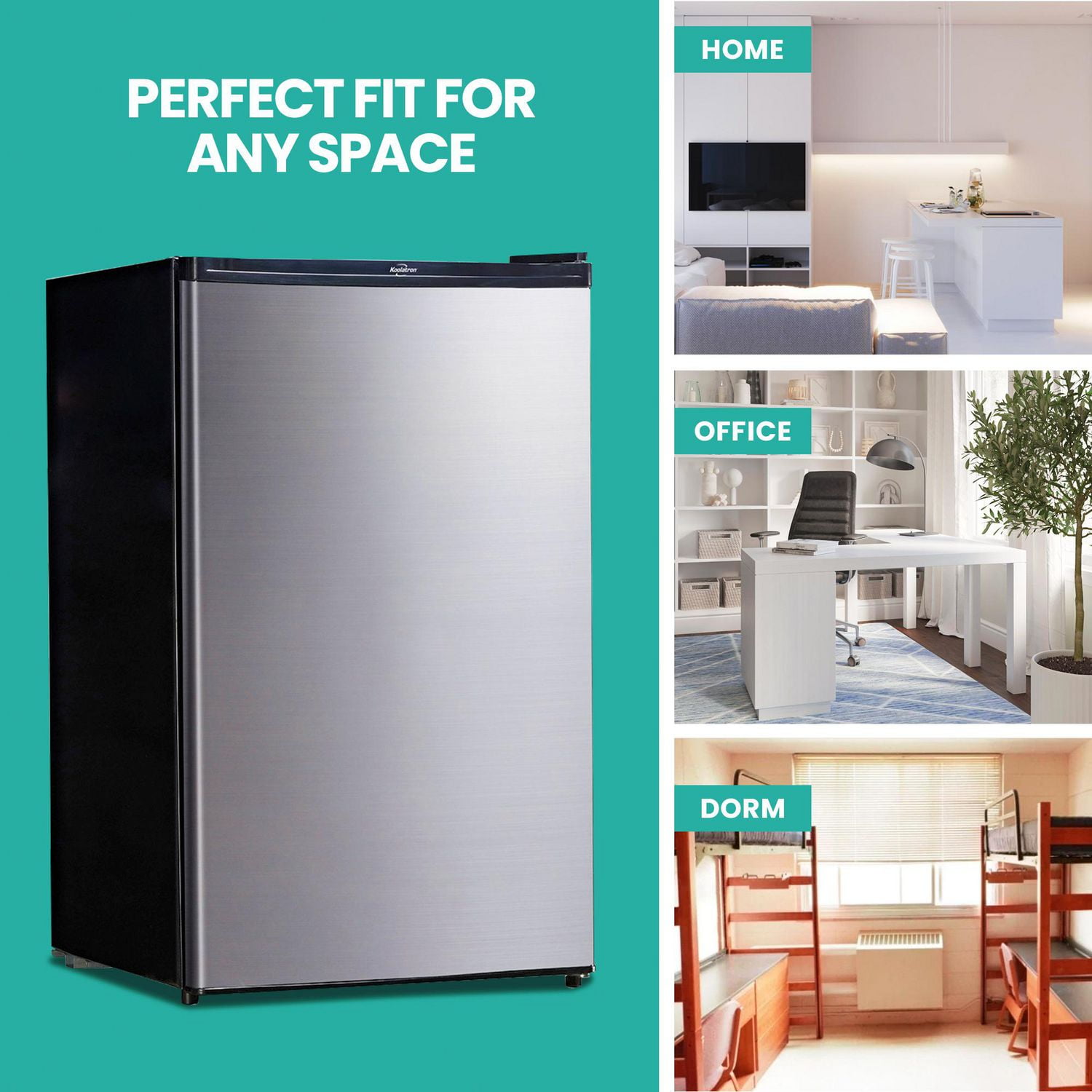 Koolatron Stainless Steel Compact Fridge with Freezer, 4.4 Cu. Ft. Modern Refrigerator for Home & Dorm