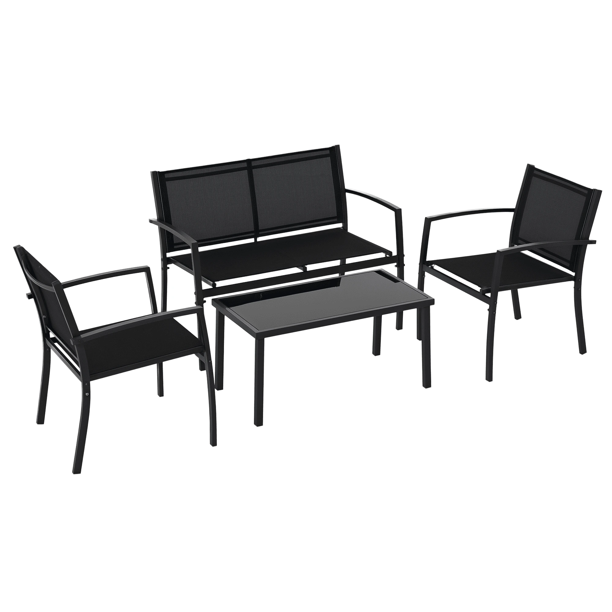 Outsunny 4 Piece Patio Furniture Set, Metal Outdoor Furniture Set, Black