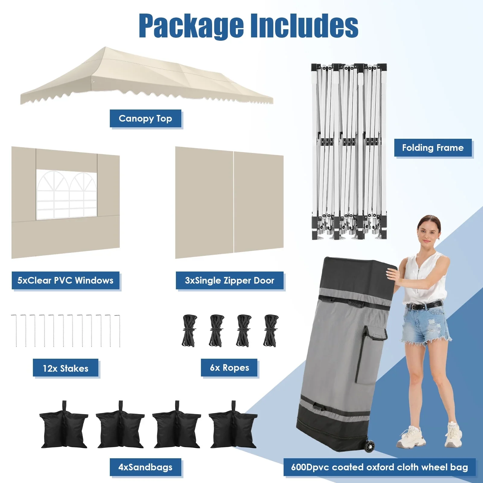 COBIZI 10X20 Pop up Canopy Tent with 6 Removable Side Walls Heavy Duty,Waterproof Adjustable Outdoor Event Party tent Parties,Commercial Instant Portable,Weddings,Camping,with Wheeled Bag,Gray