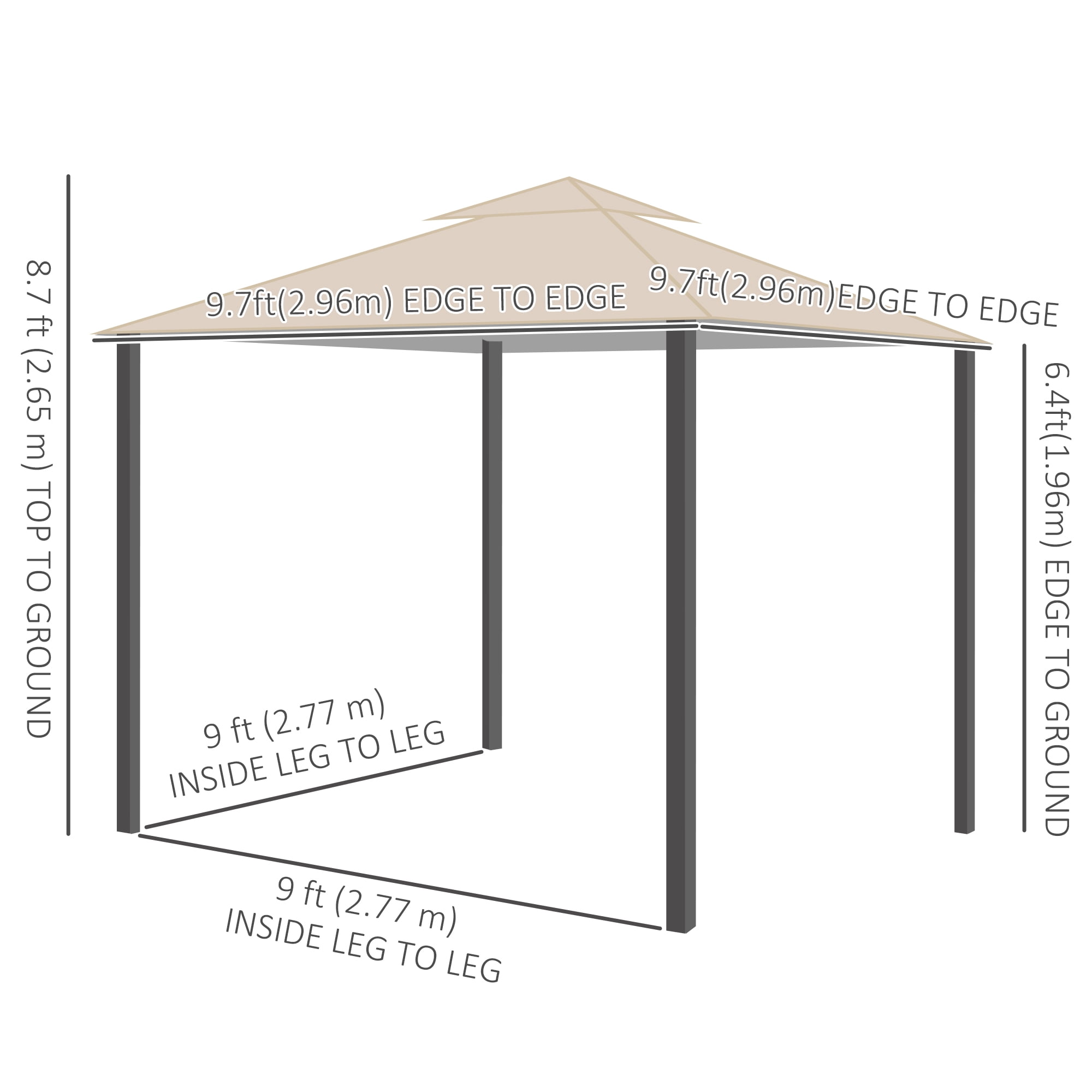 Outsunny 10' x 10' Outdoor Patio Gazebo Shelter Tent w/ Sidewalls, Khaki