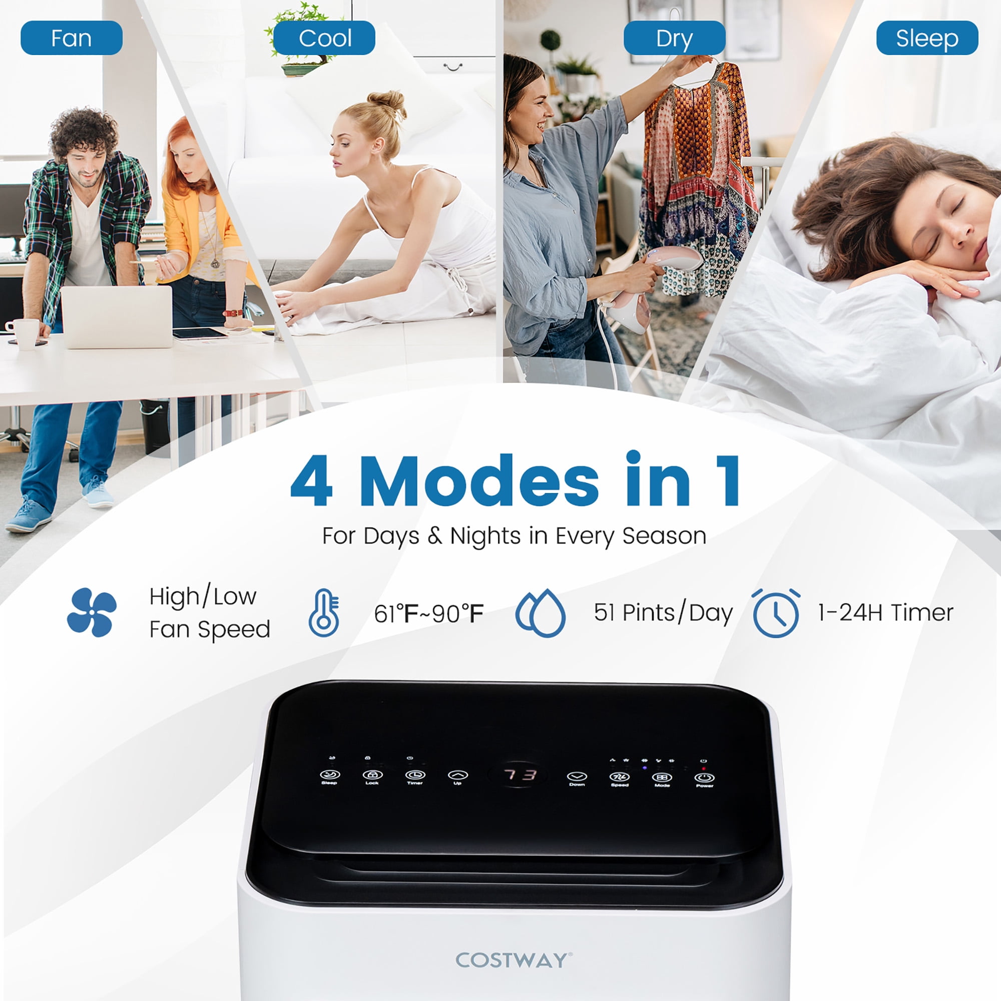 Costway 10000 BTU Portable Air Conditioner 4-in-1 AC with Cool Fan Dehumidifier Sleep Mode