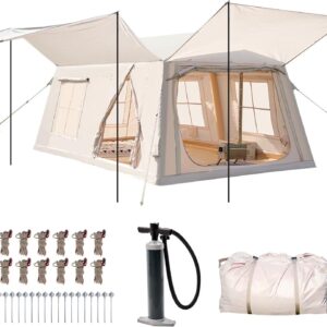 Zikebtuy 2/6/8 Person Inflatable Camping Tent, Easy Setup Blow Up Air Tent with Hand Pump, Waterproof 4-Season Glamping Tent with Large Mesh Windows & Oversized Canopy for Couples, Group & Family