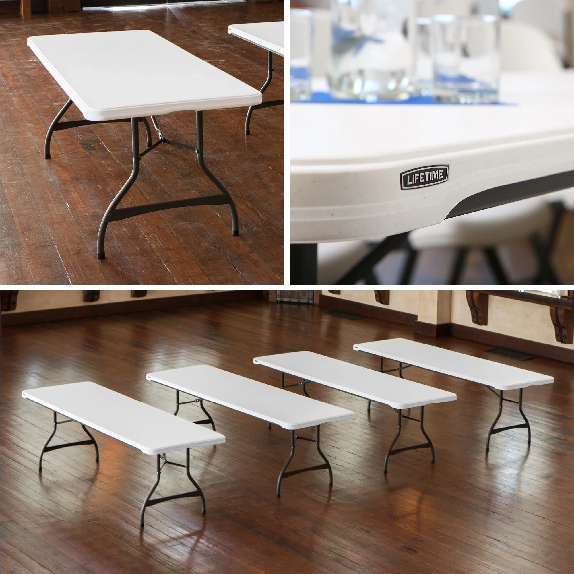 Lifetime 8 Foot Rectangle Folding Table, Indoor/Outdoor Commercial Grade, White Granite, Set of 4 (80344)
