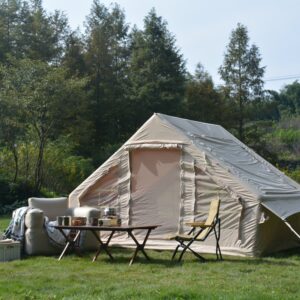 Inflatable Camping Tent Easy Setup 4 Season Glamping Tent 4-6 Persons Waterproof Windproof Outdoor Self-Supporting Blow up Tent Air Tent Portable House Beige