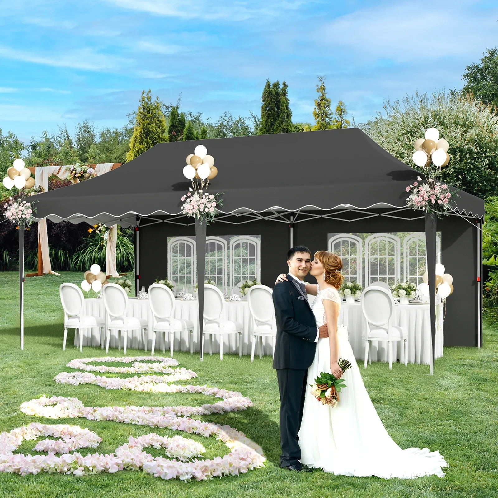 LAZY BUDDY 10'x20' Pop up Canopy Tent with 6 Sidewalls, Heavy Duty Outdoor Canopy Tent Commercial Instant Folding Sun Shelter for Party, Wedding, Camping