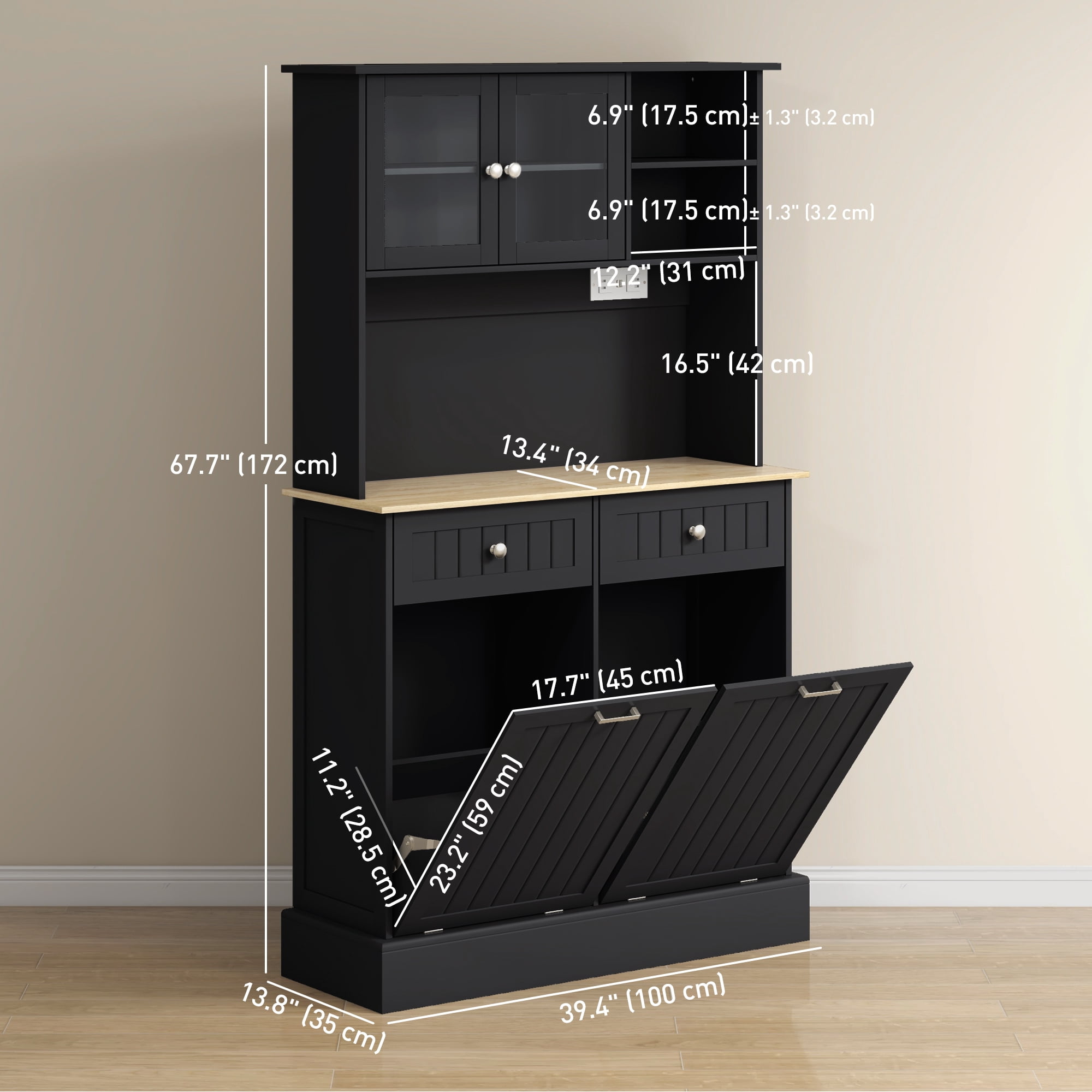 HOMCOM Kitchen Pantry Cabinet, Storage Cabinet w/ Charging Station