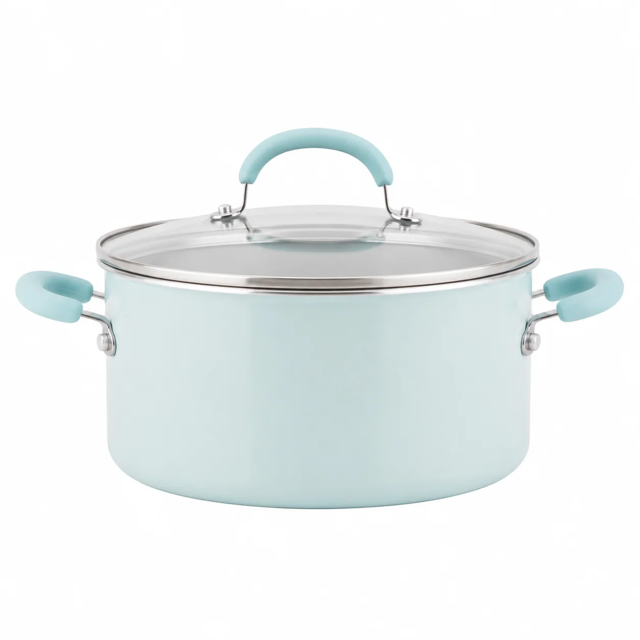 13 Pc Nonstick Aluminum Pots and Pans Set Light Blue Shimmer Cookware Set with Lids for Kitchen Cooking