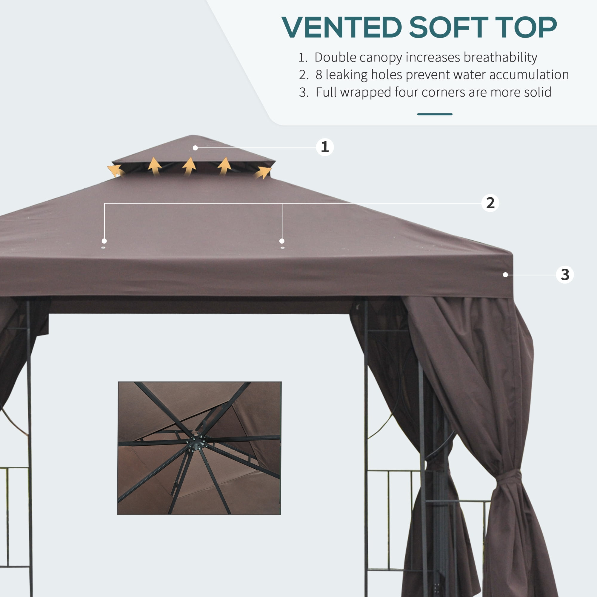 Outsunny 10' x 10' Patio Gazebo Outdoor, Canopy Shelter with Double-tier Roof, Pavilion Sidewalls for Garden Events