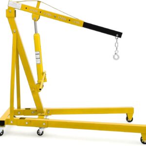 JoanKaren 2 Ton Folding Hydraulic Engine Hoist,Heavy-Duty Engine Shop Crane Hoist Lift,Heavy Cherry Picker with 6 Wheels,Yellow