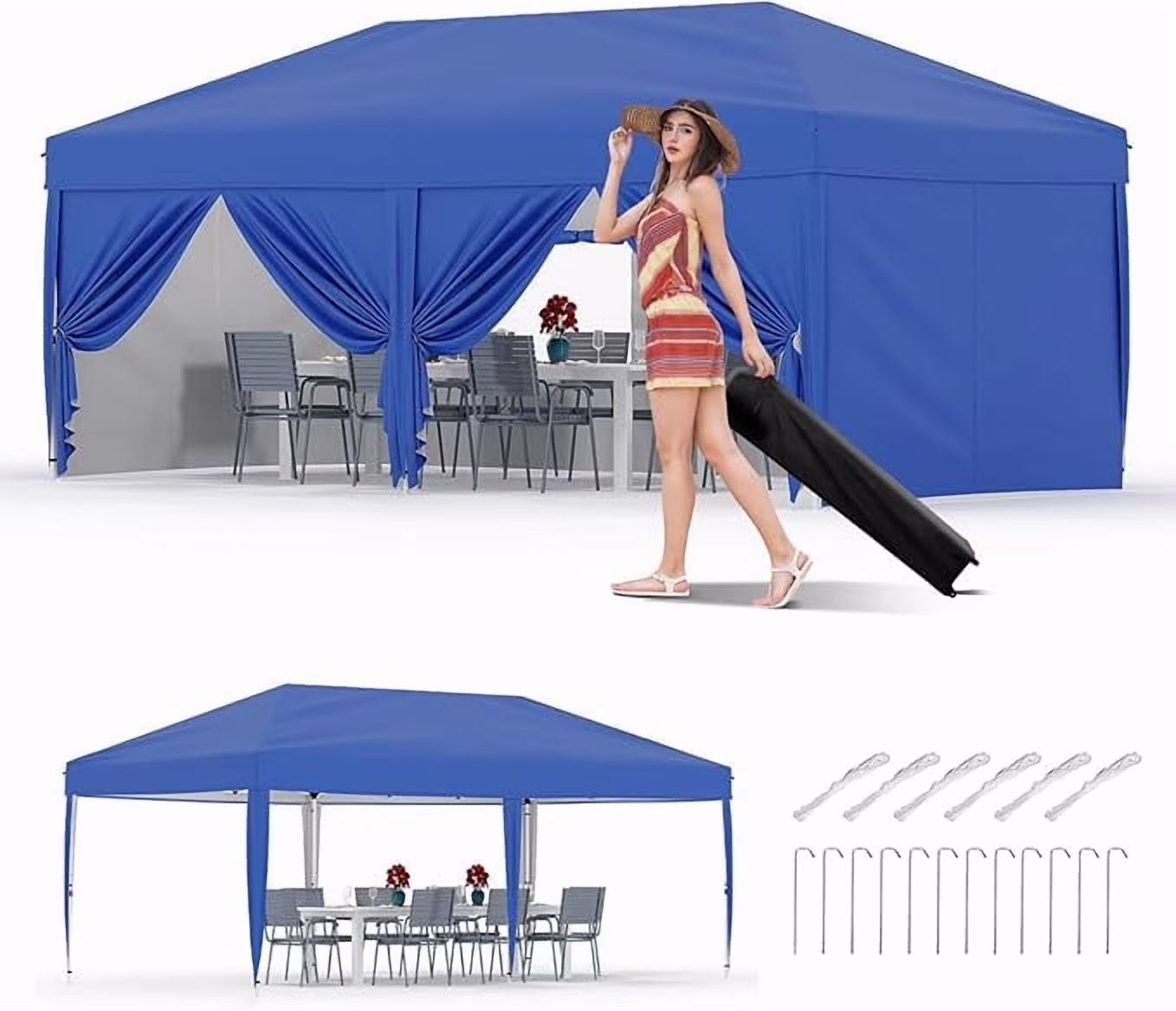 10x20 Pop Up Canopy Tent with 4 Sidewalls, Heavy Duty Outdoor Canopy UPF 50+ All Season Waterproof Commercial Street Vendors Party Tents with Roller Bag, 8 Stakes & 6 Sandbags,Khaki