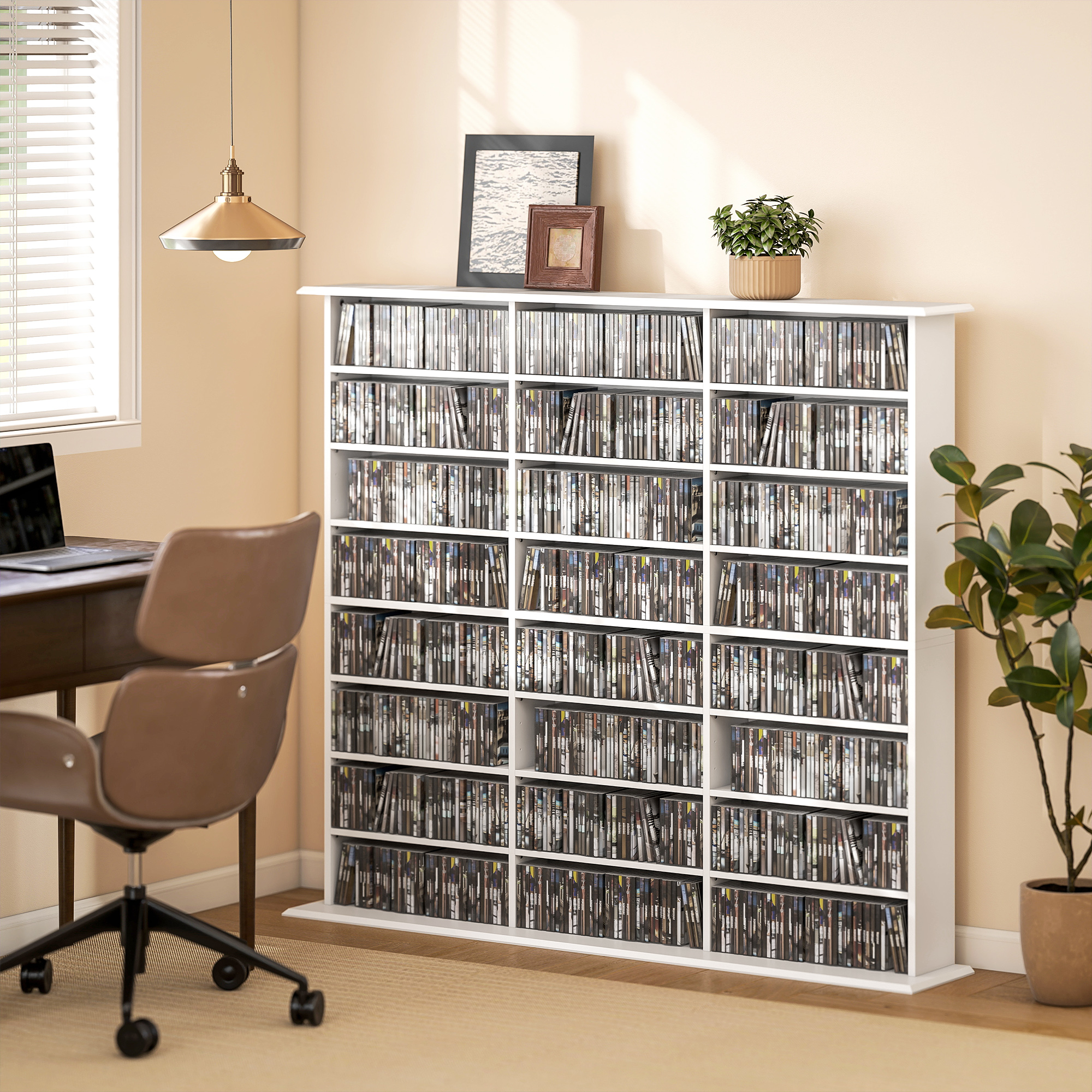 HOMCOM Media Storage Cabinet, 8-Tier DVD Shelf for 1032 CDs or 594 DVDs