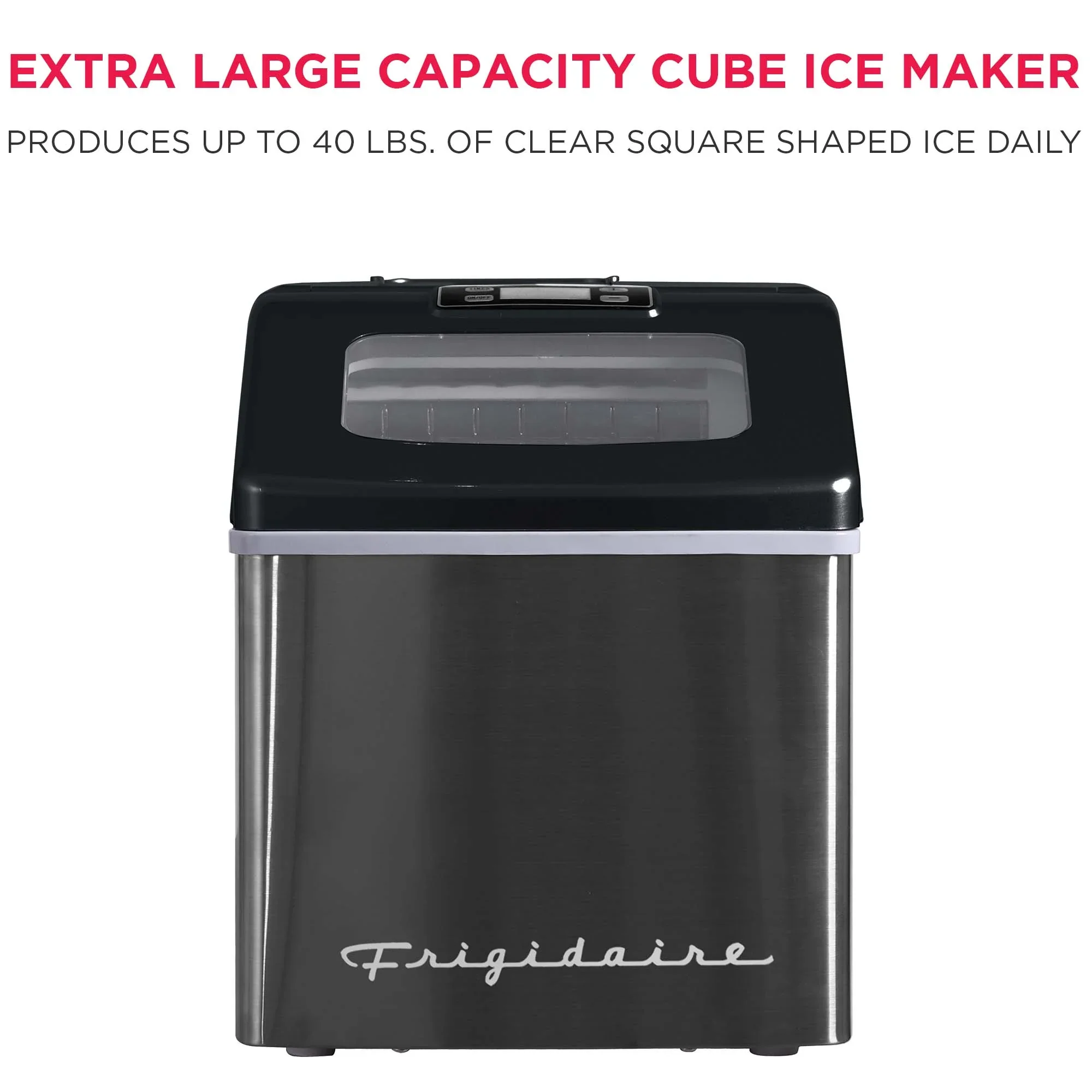 Frigidaire 40lbs. Countertop Clear Square Ice Maker - Stainless Steel