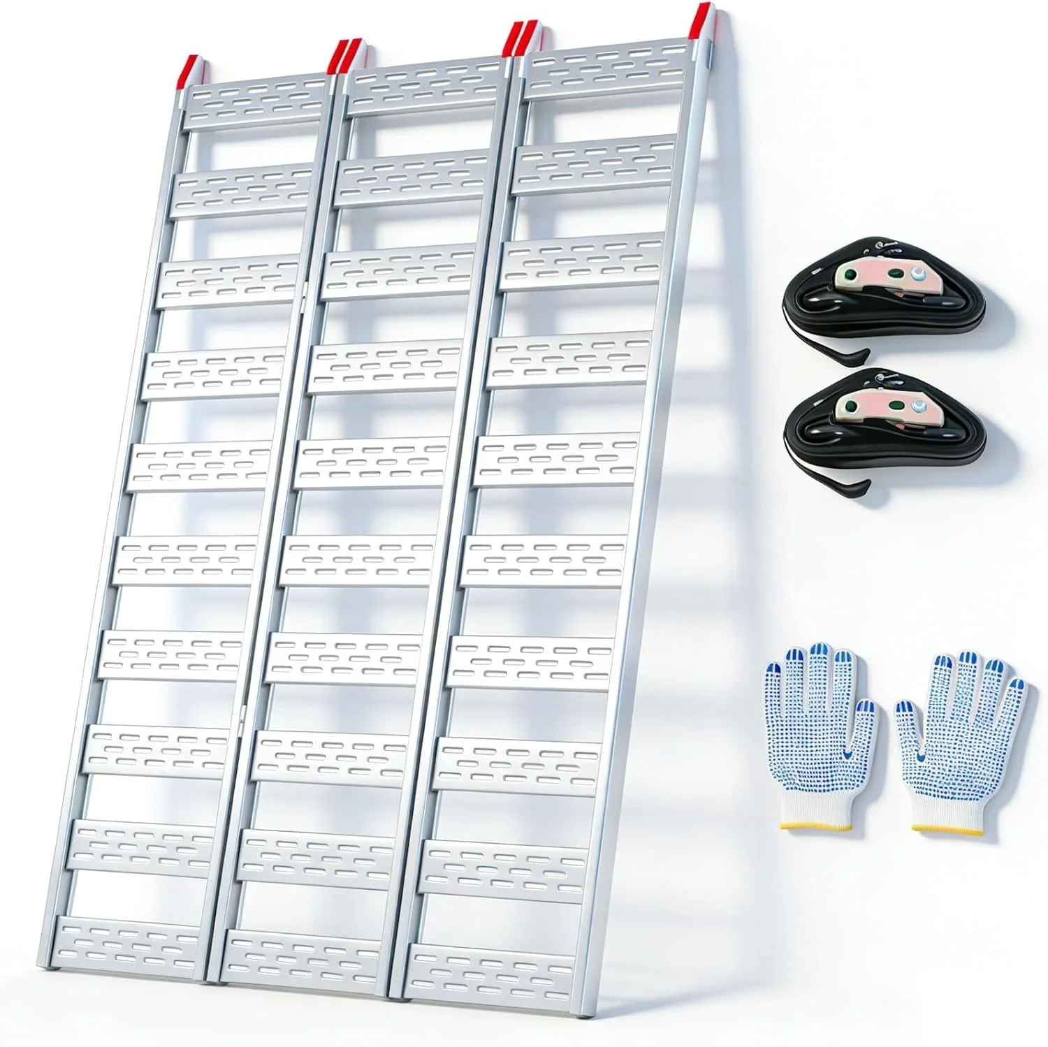 76 In Aluminum Tri-Fold ATV and Motorcycle Ramp 1500 lbs Loading Ramps with Straps for Truck Trailer Lawn Equipment