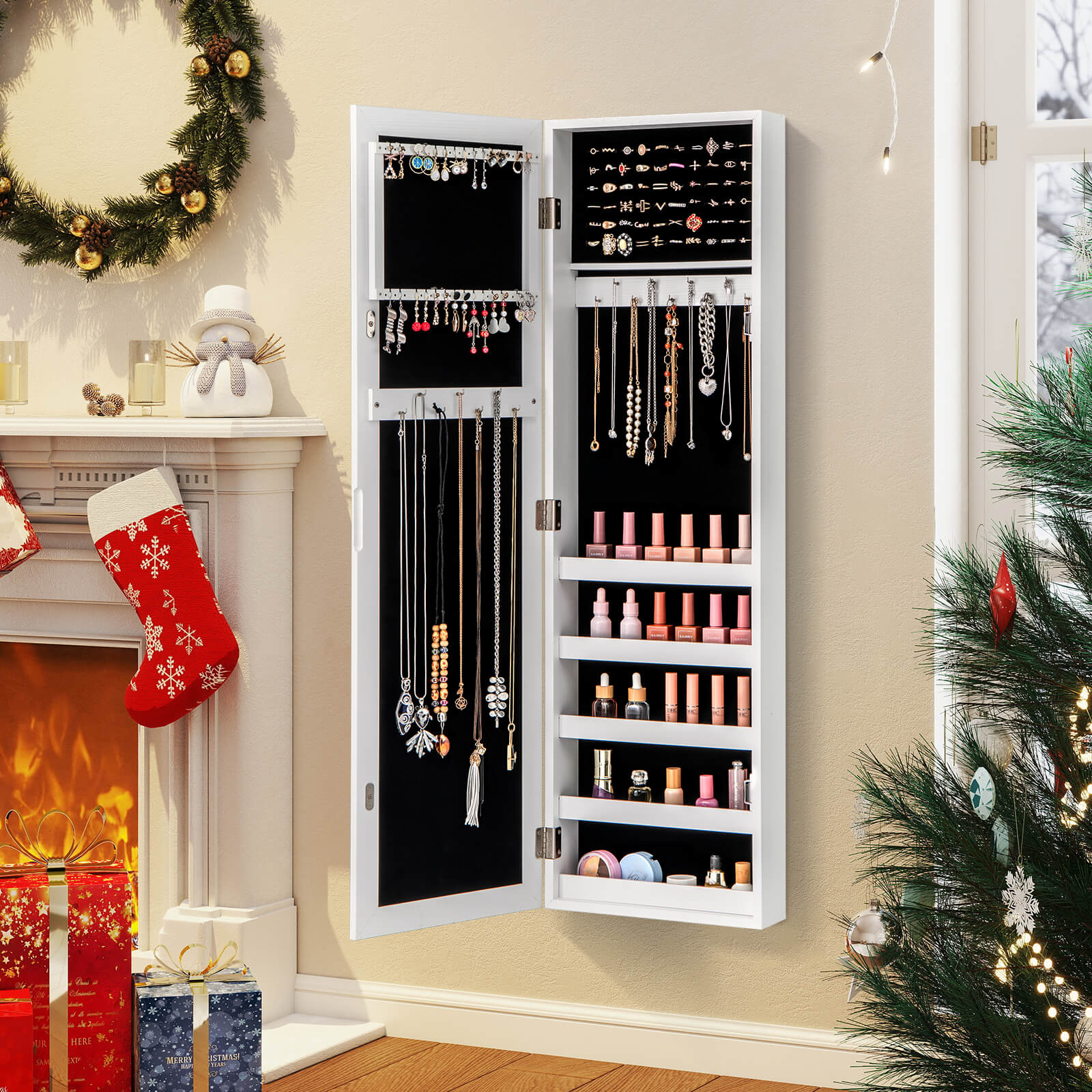 Costway Door Mounted Mirrored Jewelry Cabinet Armoire Storage Organizer