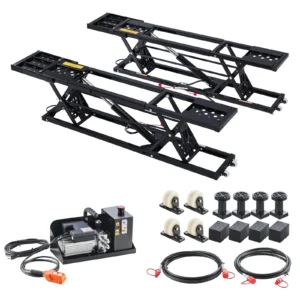 KFFKFF Portable Car Lift, 9000 lbs Capacity, Heavy Duty Steel Truck Lift with 28" Max Height, 120V Power Unit, Wheels, 4 Rubber Pads