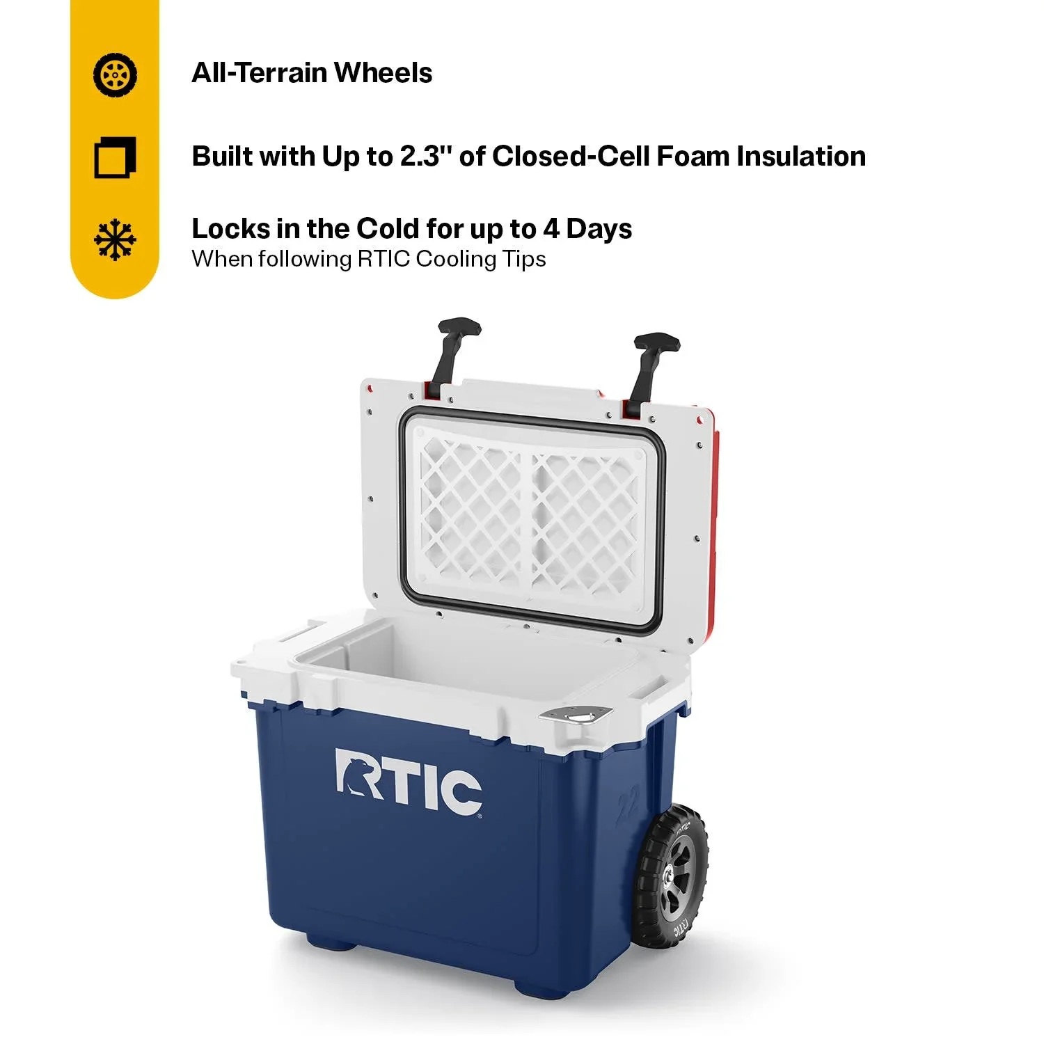 RTIC 22 QT Ultra-Light Wheeled Hard-Sided Ice Chest Cooler, Fits 28 Cans or 6 Wine Bottles, Patriot