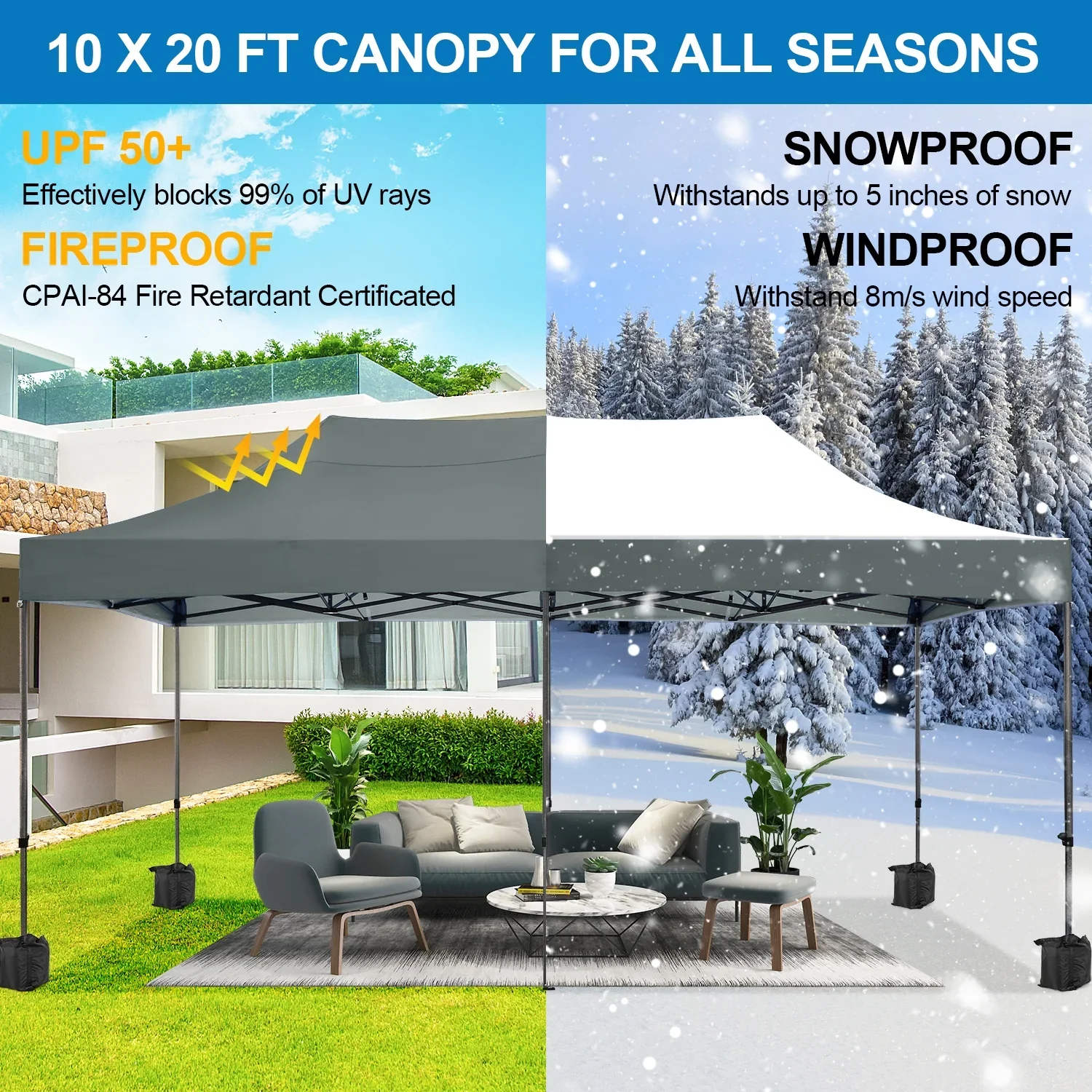 SANOPY 10'x20' Pop Up Canopy Waterproof Folding Tent Outdoor Easy Set-up Instant Tent Heavy Duty Commercial Wedding Party Shelter with 6 Removable Sidewalls, 4 Sandbags, Roller Bag, Black