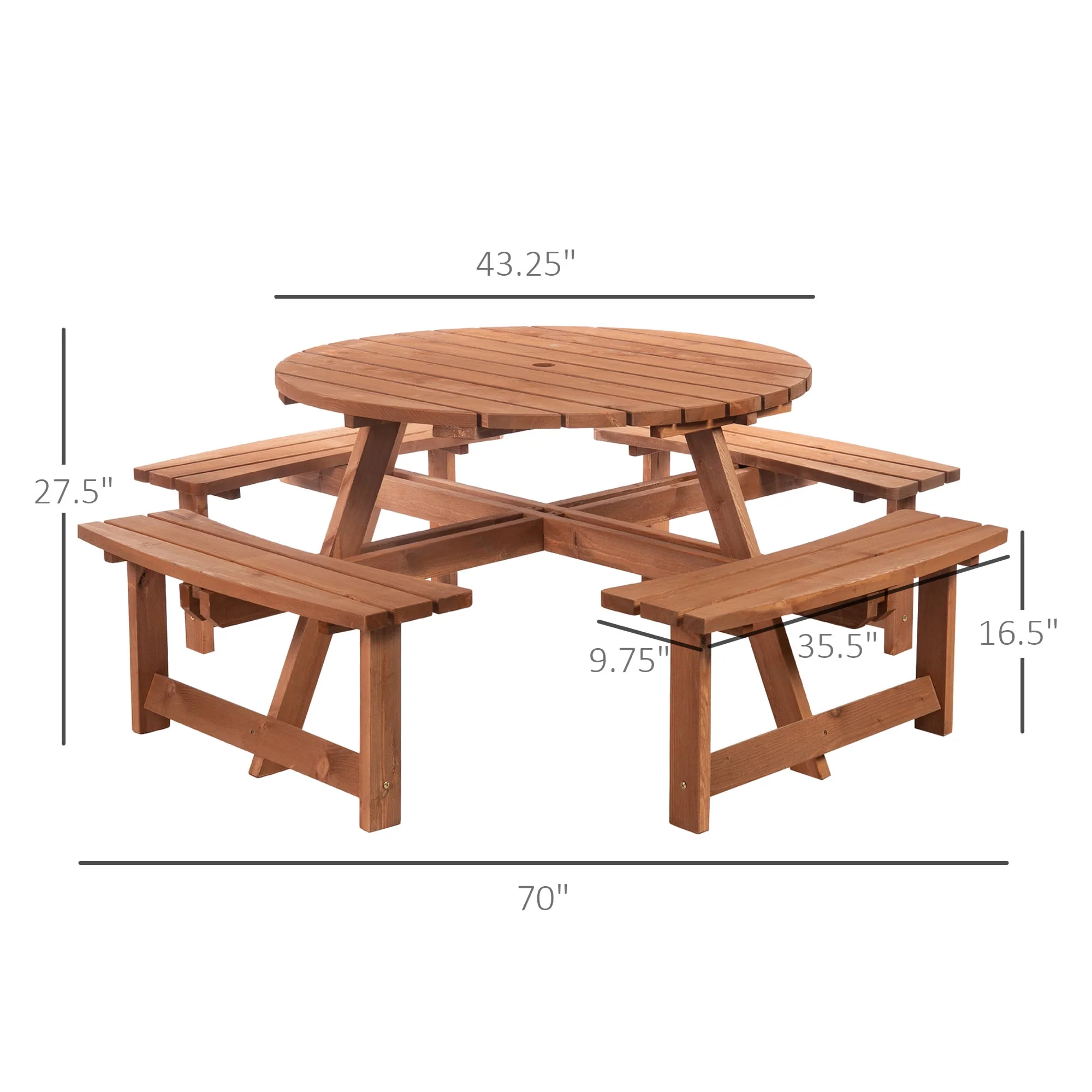 Outsunny Wooden Patio Dining Set, Outdoor Table and Benches Set, Brown