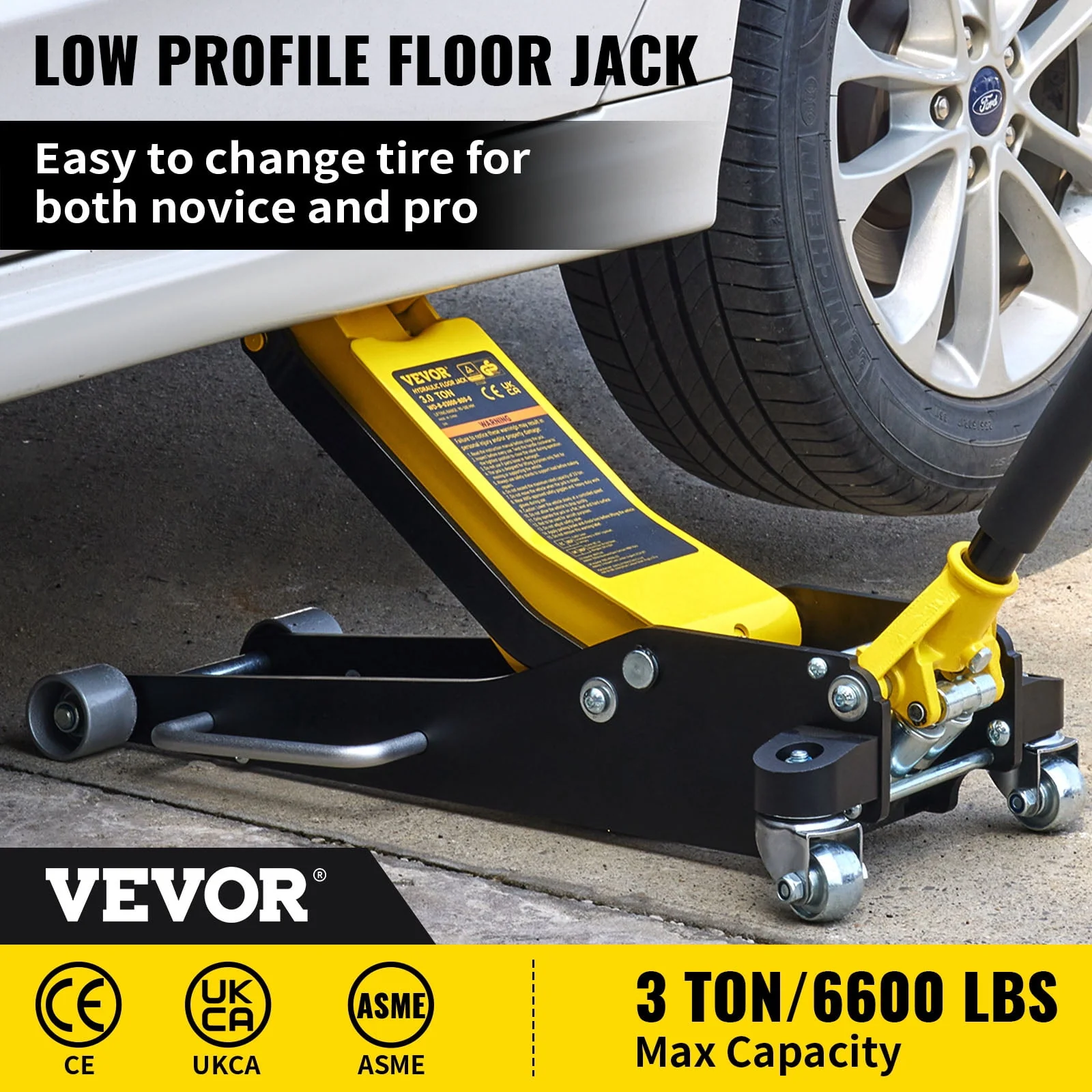 VEVOR Floor Jack, 3 Ton Low Profile Floor Jack, Aluminum and Steel Racing Floor Jack with Dual Pistons Quick Lift Pump, Floor Jack Lifting Range 3-6/11"-19-11/16"
