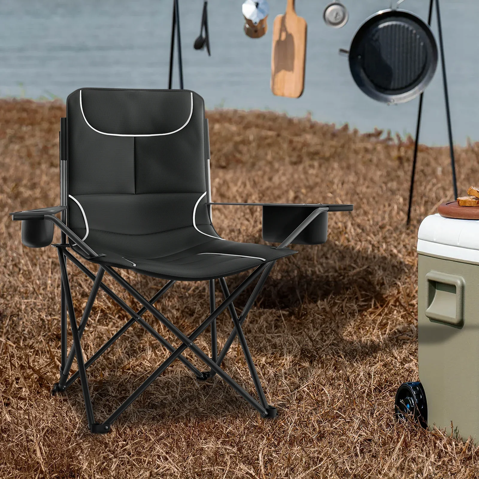 MADOG Set of 3 Camping Tent + Chairs, 4 Person Dome Tent and 2 Foldable Camping Chairs Combo with Cooler Bag and Cup Holder for Backpacking Hiking Traveling, Blue